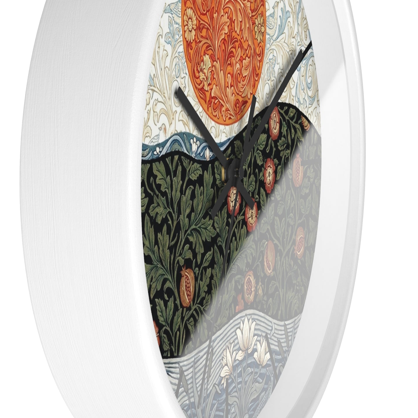 William Morris Style Floral Sun Wall Clock | Botanical Art Clock