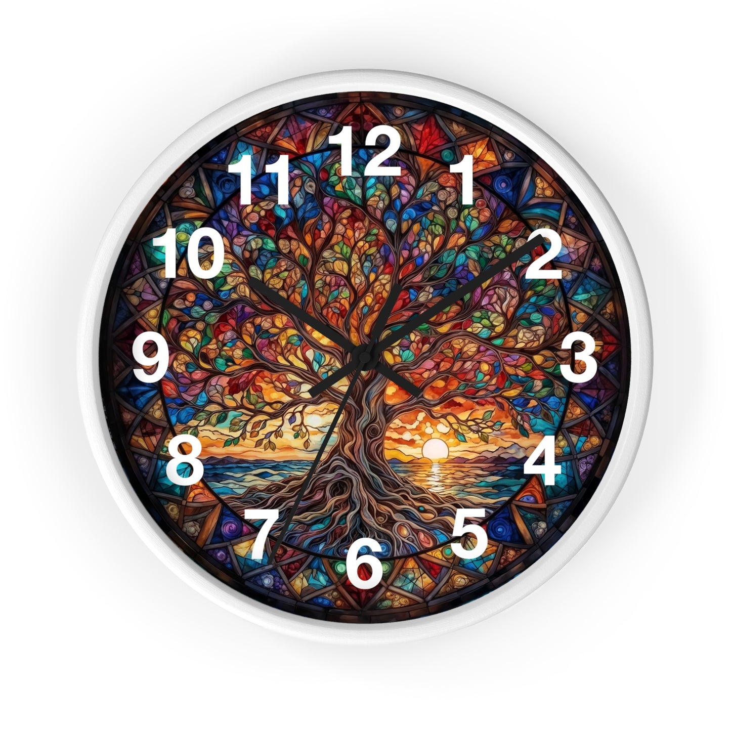 Stained Glass Tree of Life Wall Clock | Colorful Sunset Decor