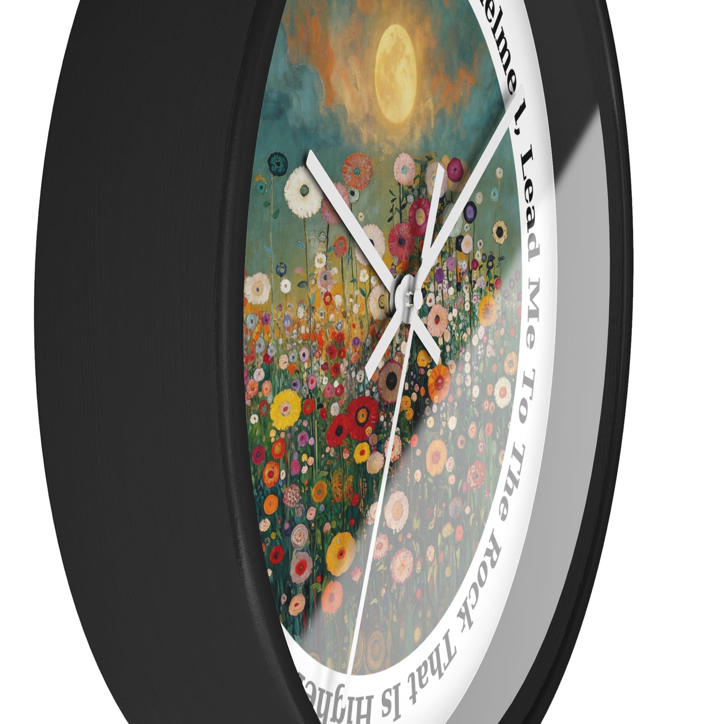 Moonlit Wildflower Field Wall Clock | Psalm 61:2 Scripture Clock