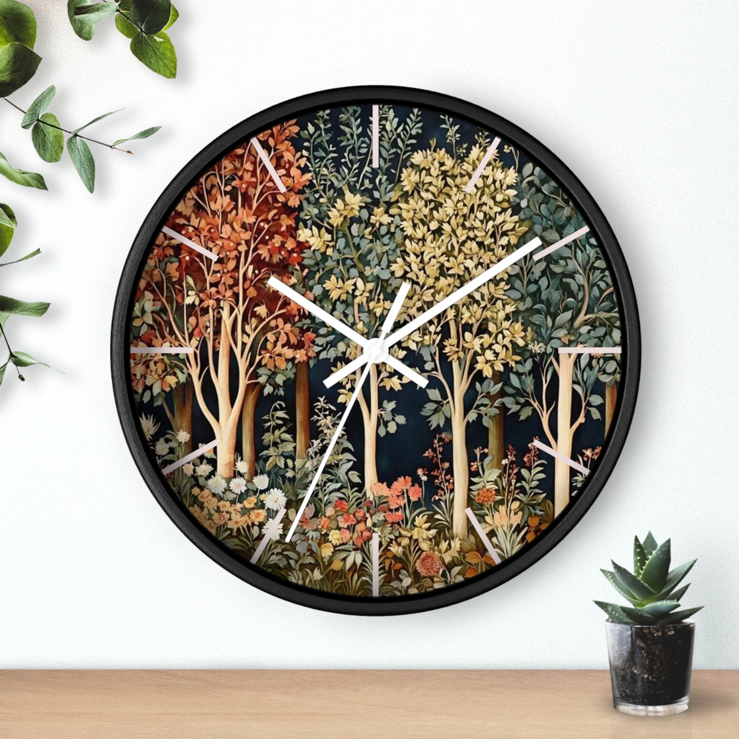 Autumn Woodland Trees Wall Clock | Forest Floral Timepiece