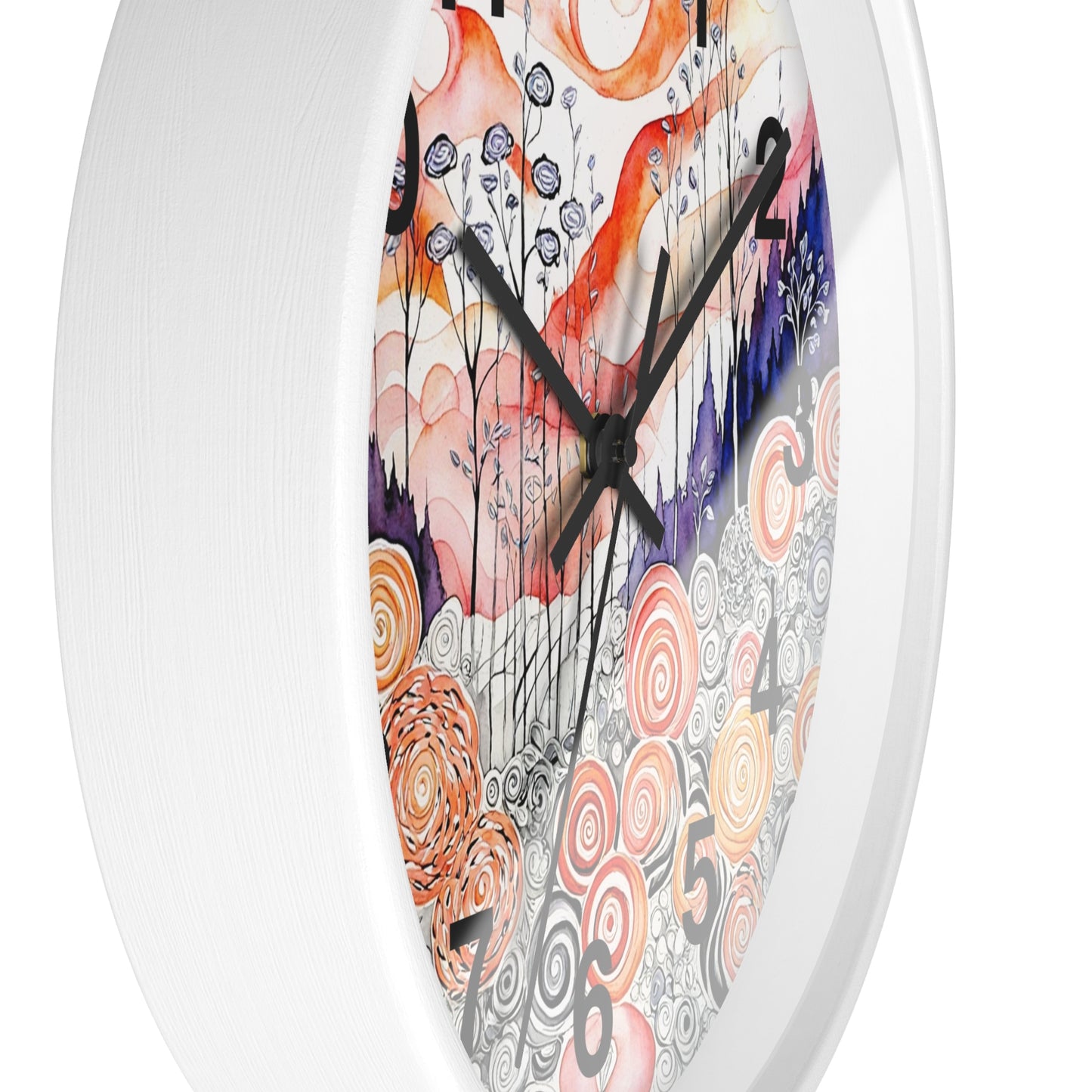 Whimsical Swirl Garden Wall Clock | Abstract Floral Landscape