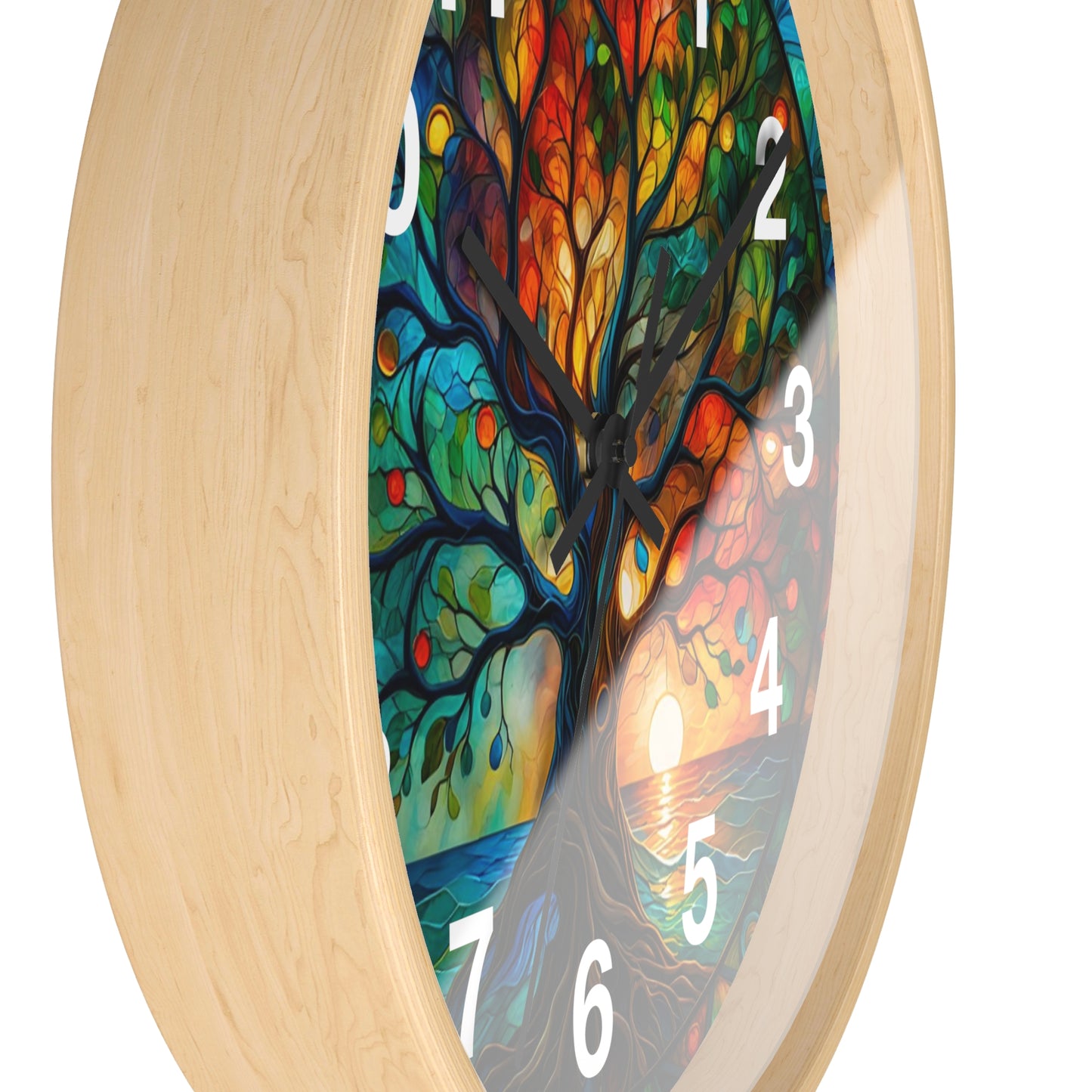 Stained Glass Tree of Life Wall Clock | Colorful Sunset Nature Decor