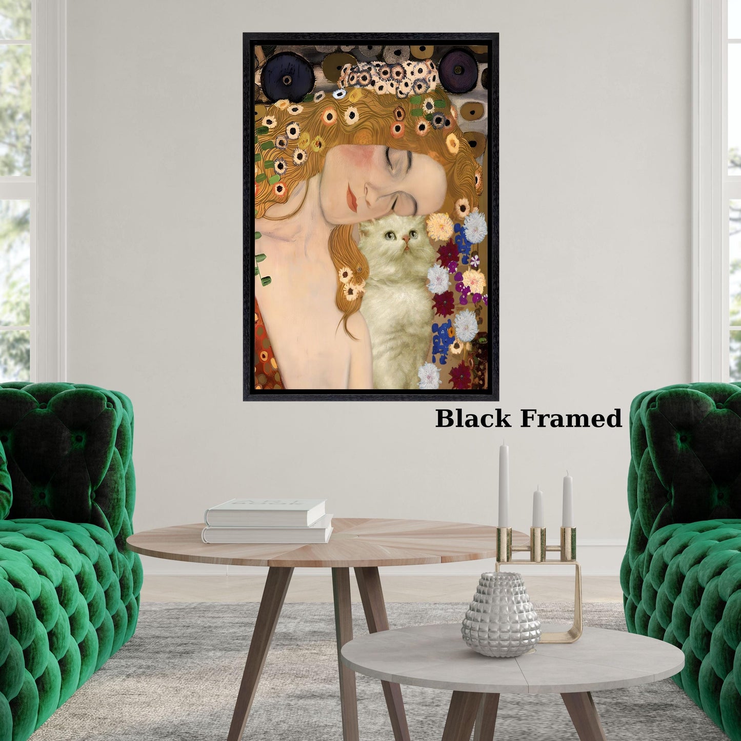 Gustav Klimt Inspired Mother and Cat Canvas – Whimsical Art Nouveau Style Wall Art – Cozy Decorative Print for Home or Nursery poster canvas