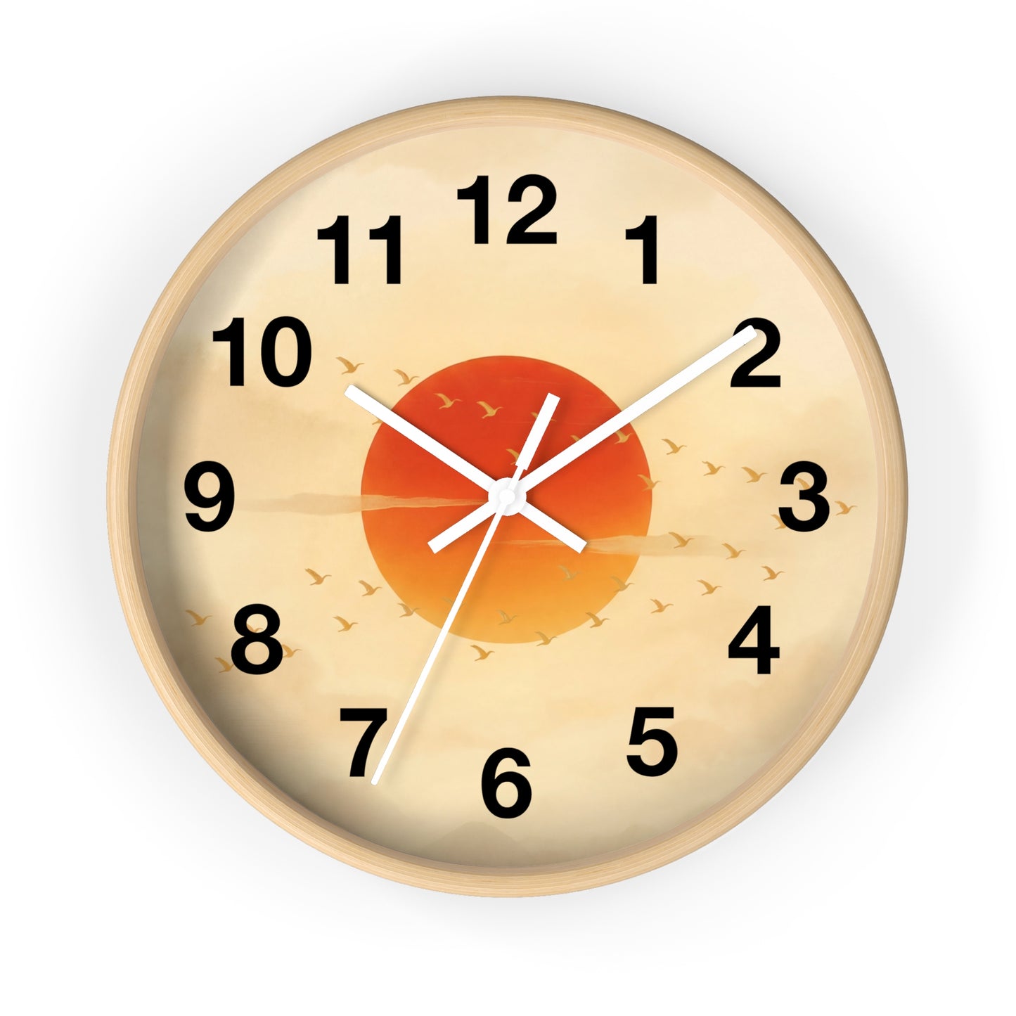 Sunset Sun with Flying Birds Wall Clock | Minimal Retro Sunrise Design
