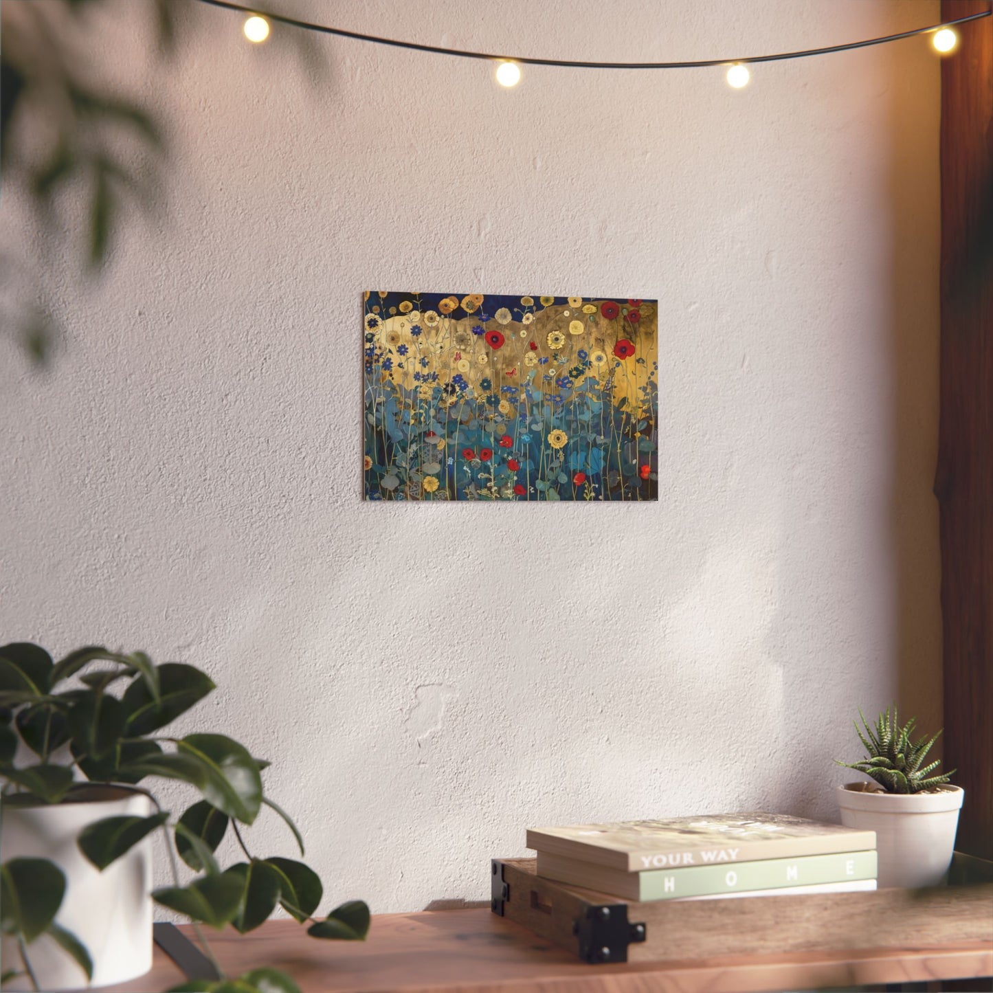 Floral Field Aluminum Art Panel — Gold & Teal Wildflower Wall Decor