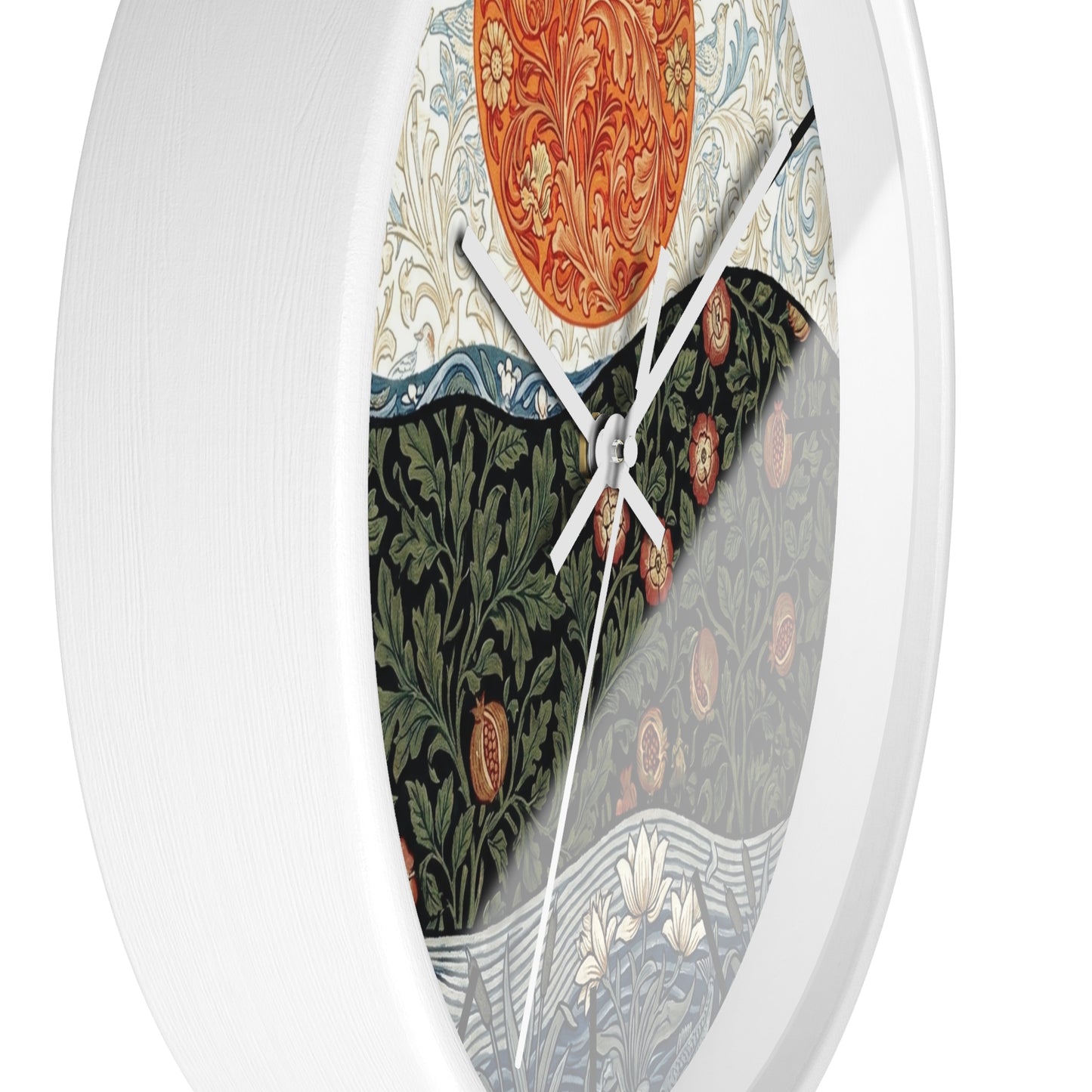 William Morris Style Floral Sun Wall Clock | Botanical Art Clock