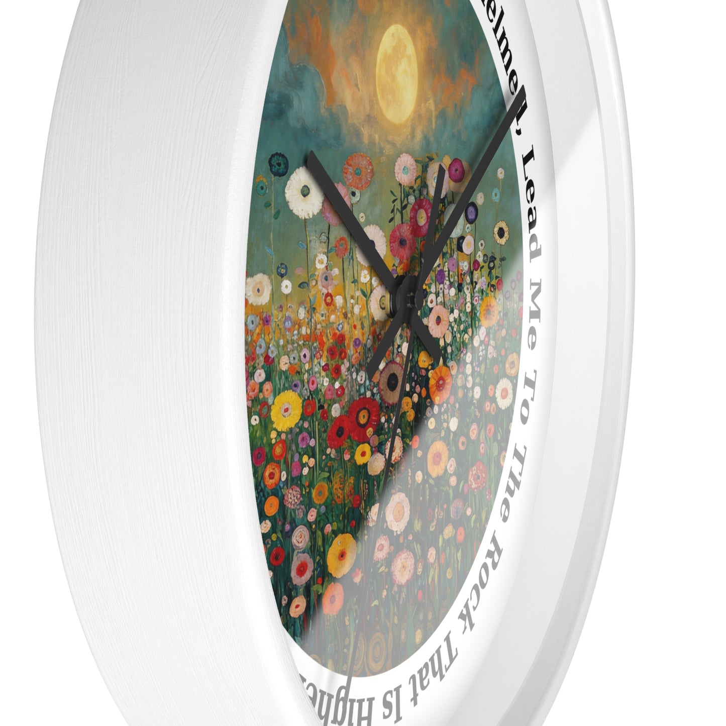 Moonlit Wildflower Field Wall Clock | Psalm 61:2 Scripture Clock