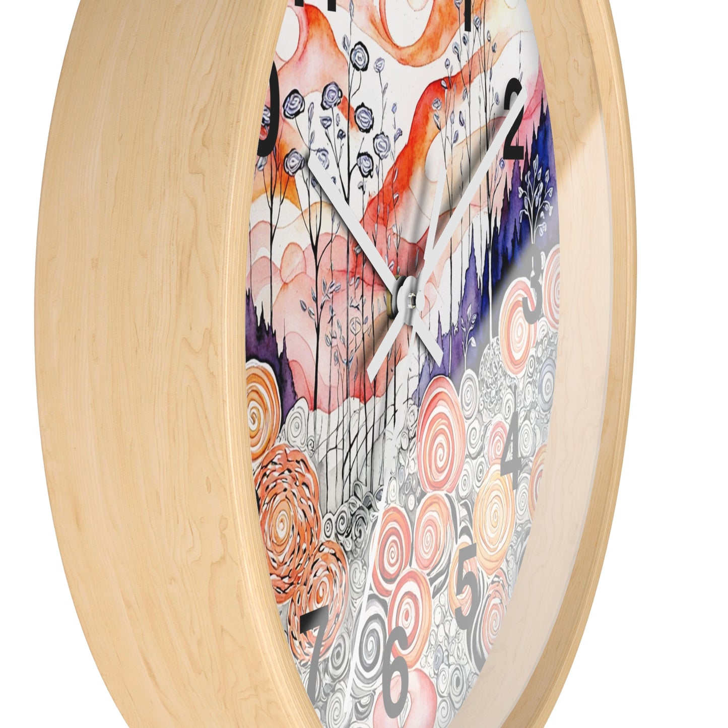 Whimsical Swirl Garden Wall Clock | Abstract Floral Landscape
