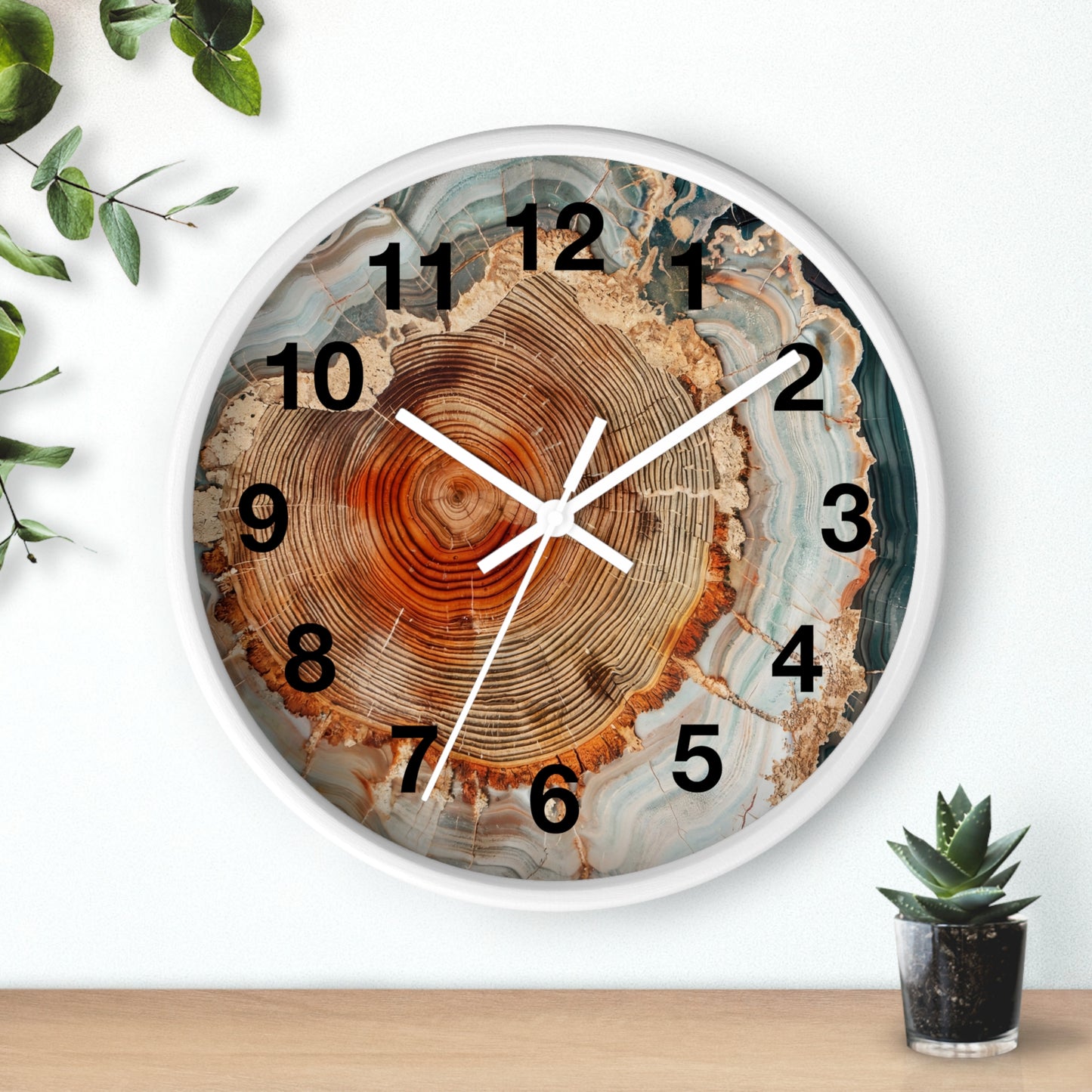 Agate Slice Tree Ring Wall Clock | Wood Grain Geode Home Decor
