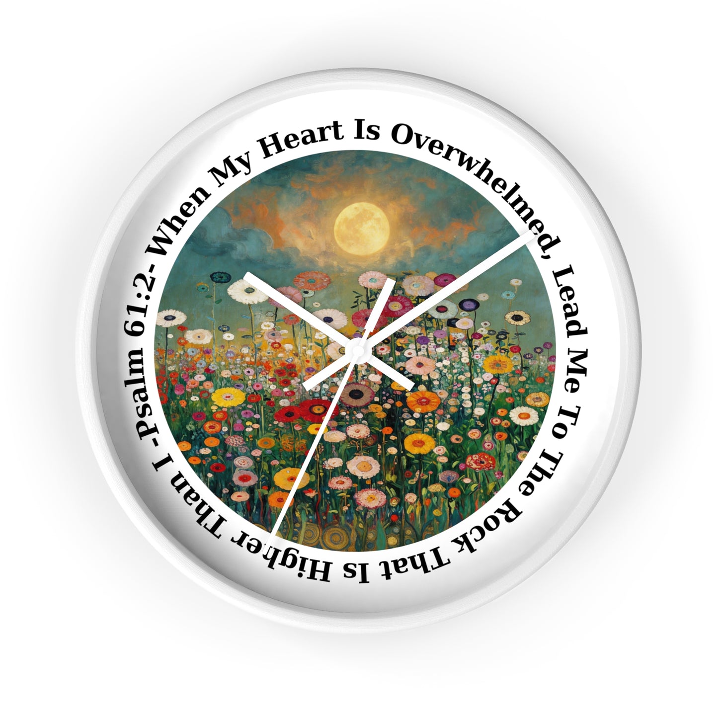 Moonlit Wildflower Field Wall Clock | Psalm 61:2 Scripture Clock