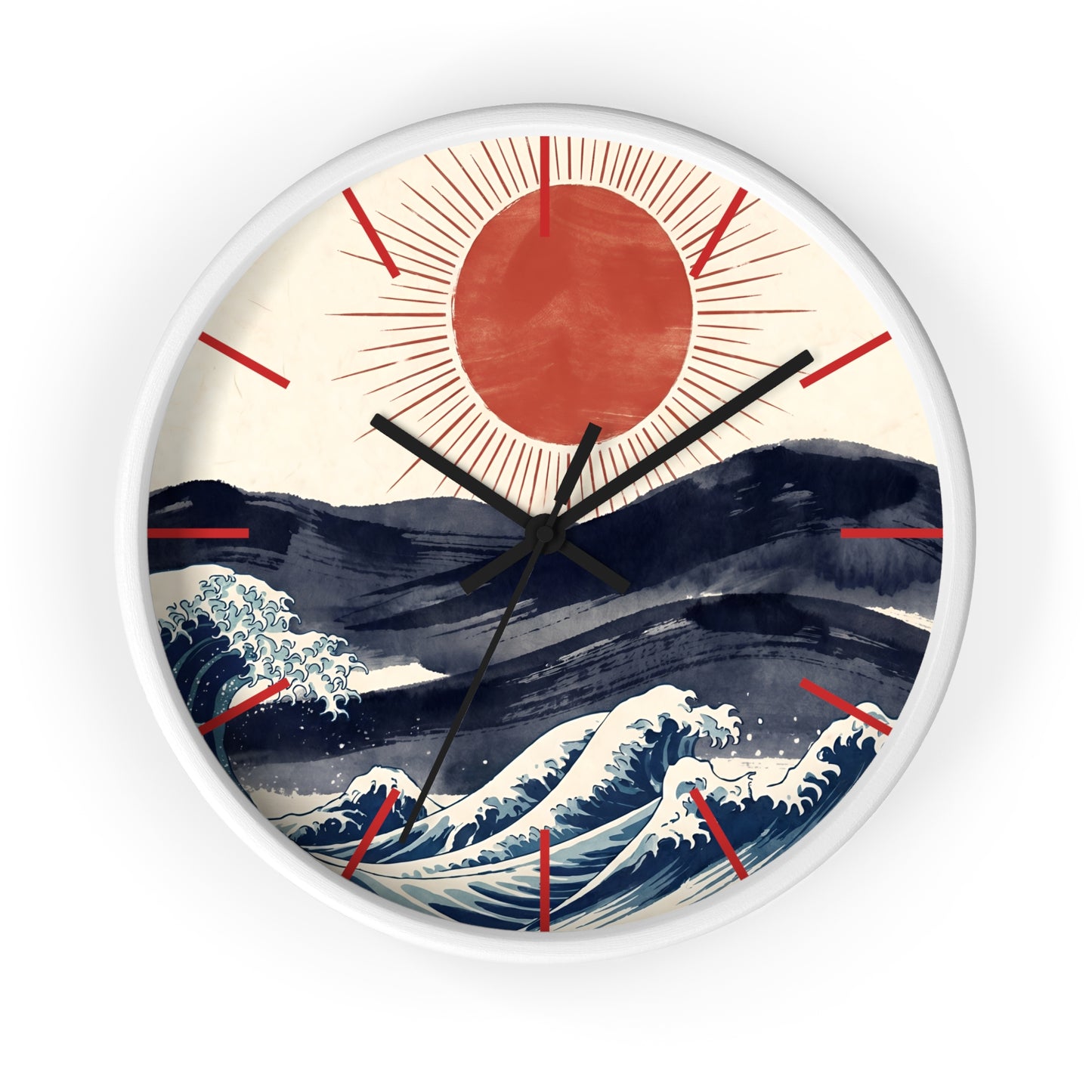 Japanese Wave Sunrise Wall Clock | Coastal Zen Ocean Art Clock