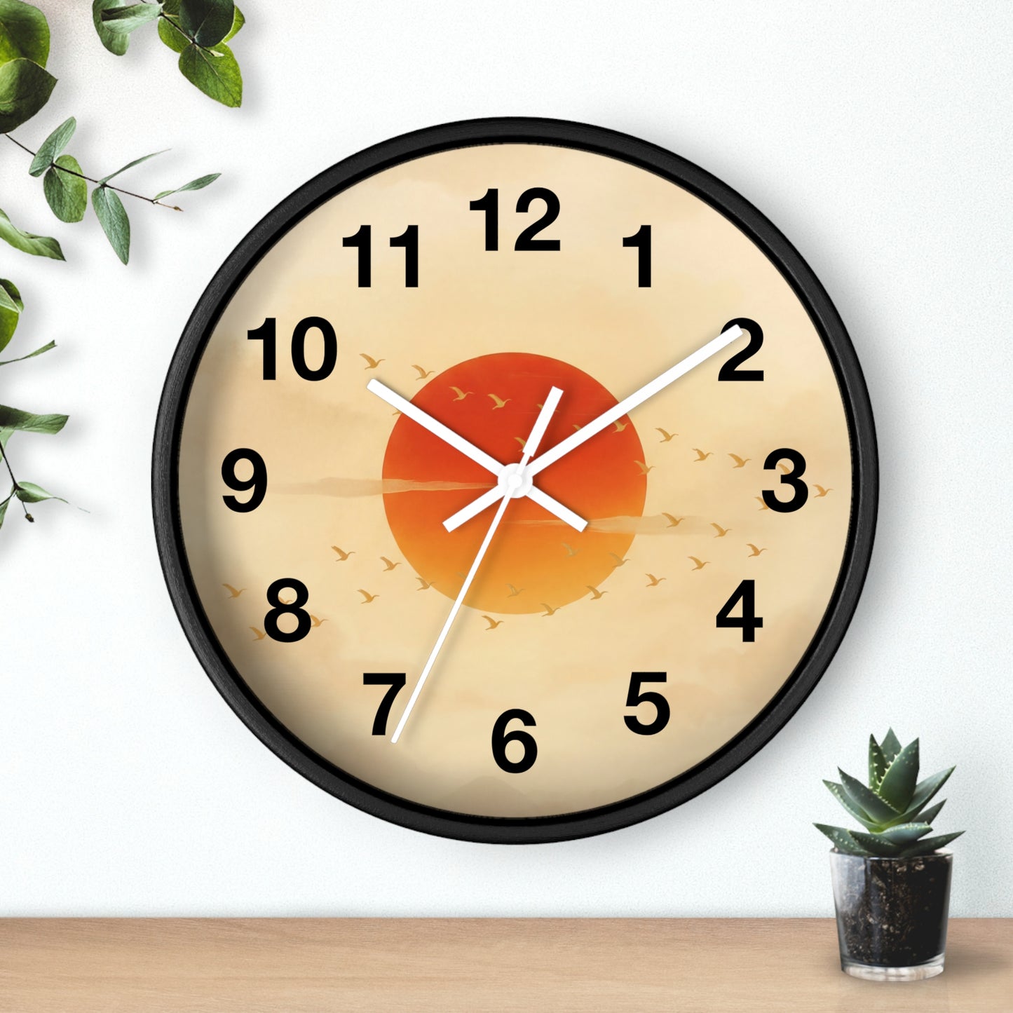 Sunset Sun with Flying Birds Wall Clock | Minimal Retro Sunrise Design