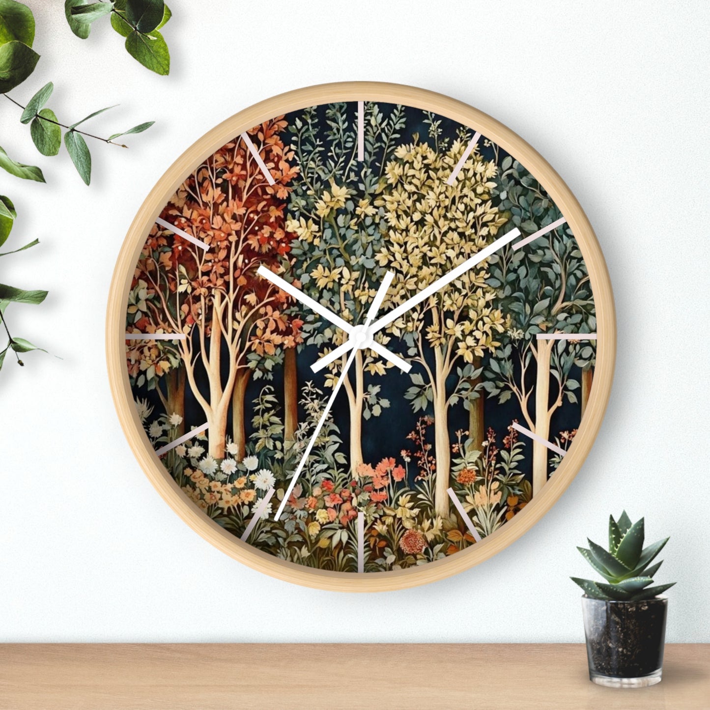 Autumn Woodland Trees Wall Clock | Forest Floral Timepiece