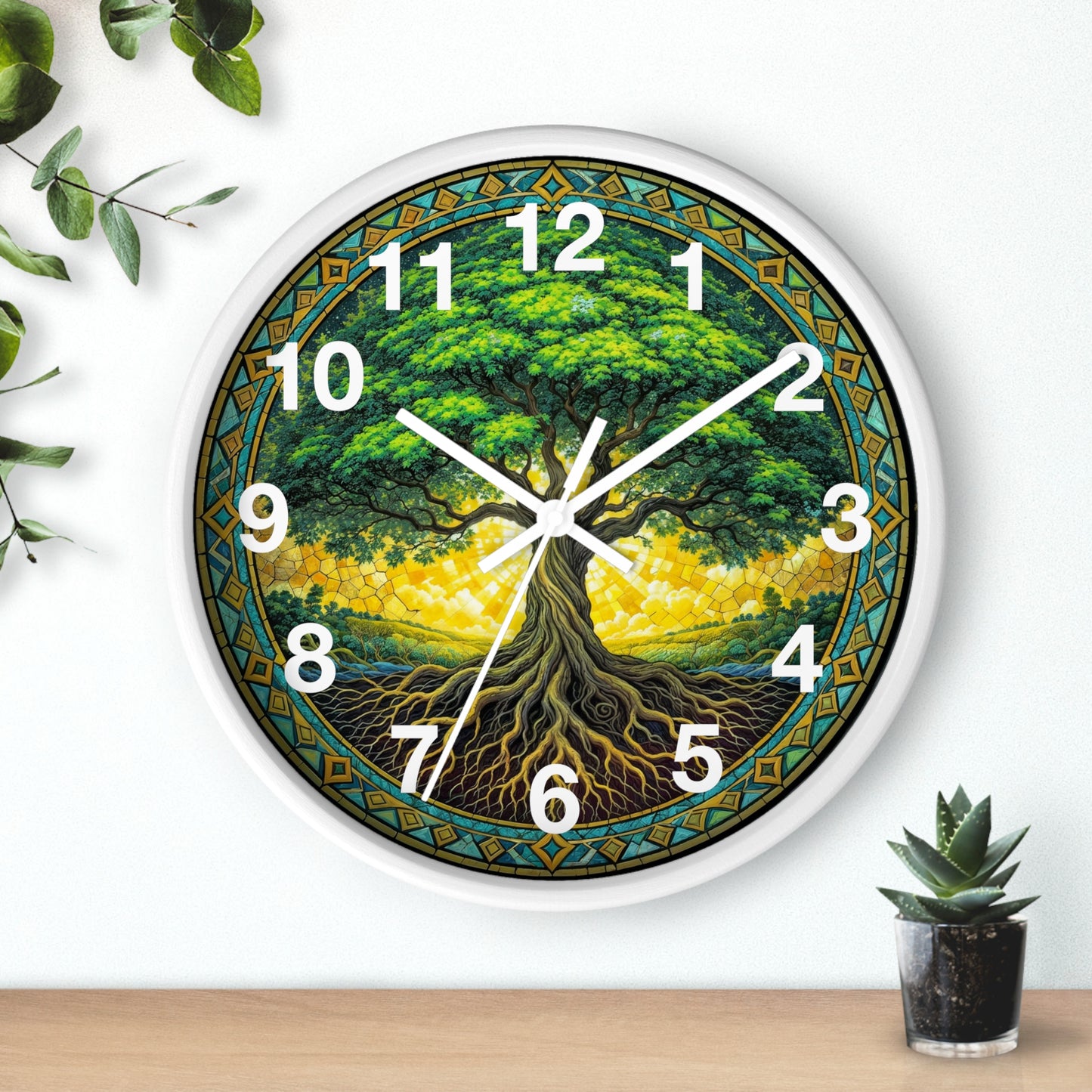 Stained Glass Tree of Life Wall Clock | Colorful Sunset Decor