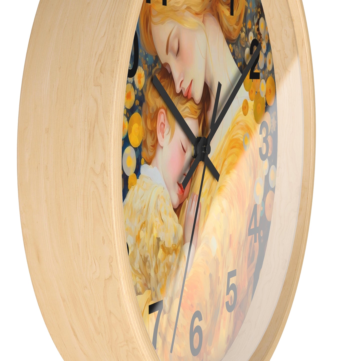 Mother and Child Illustration Wall Clock | Golden Art Nursery Decor