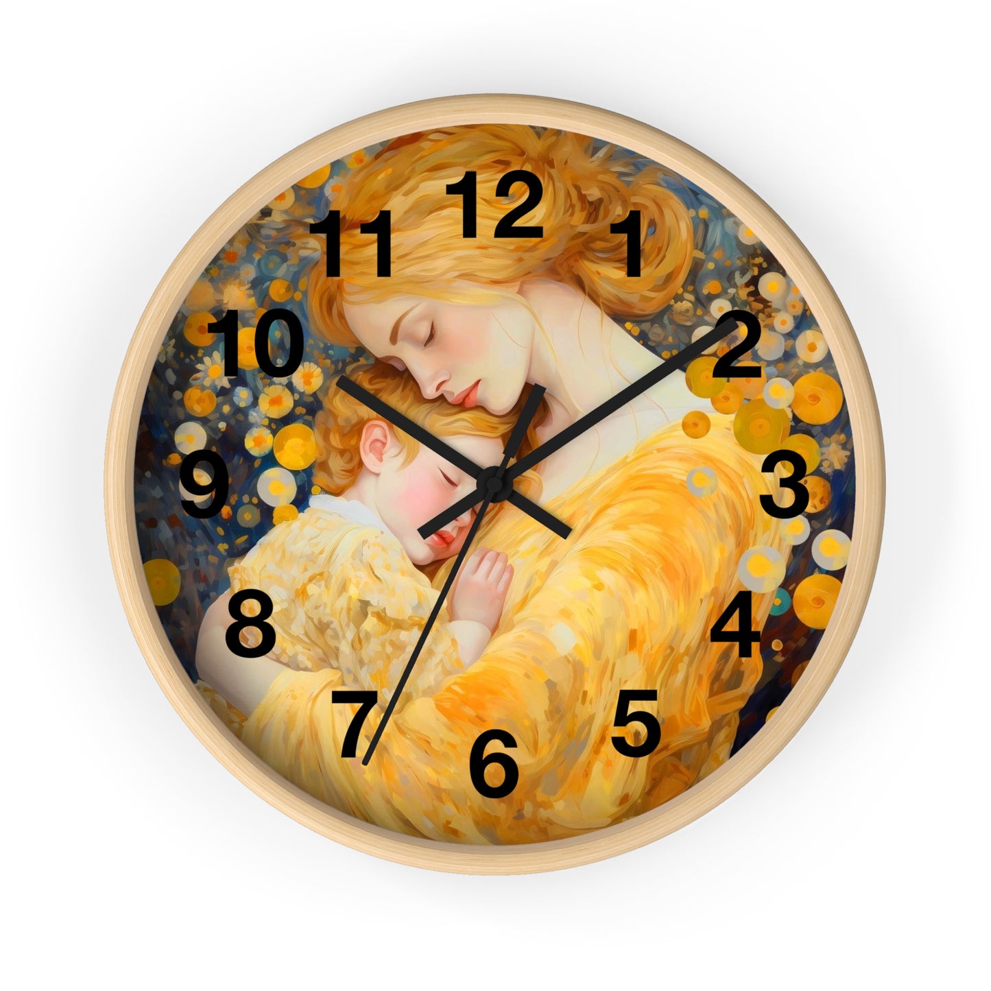 Mother and Child Illustration Wall Clock | Golden Art Nursery Decor
