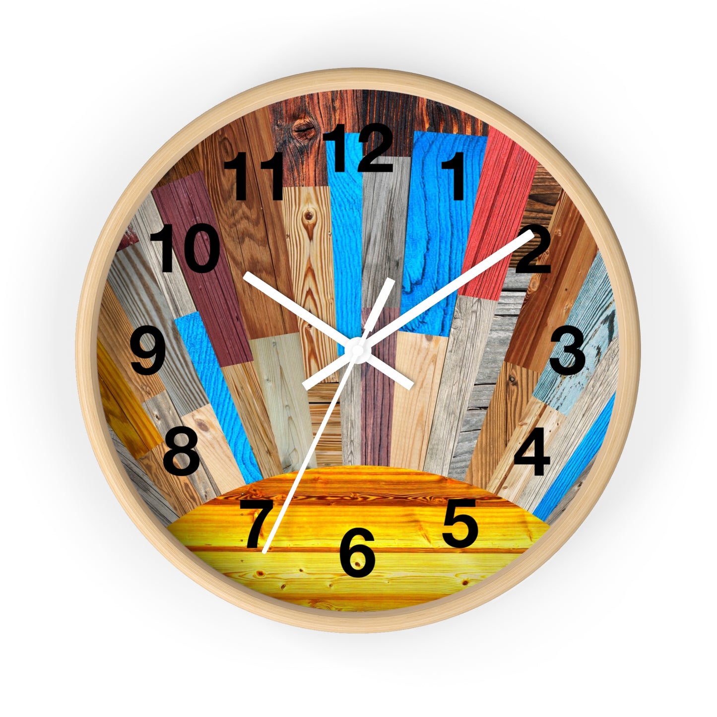 Sunrise Wood Planks Wall Clock | Colorful Rustic Sunburst