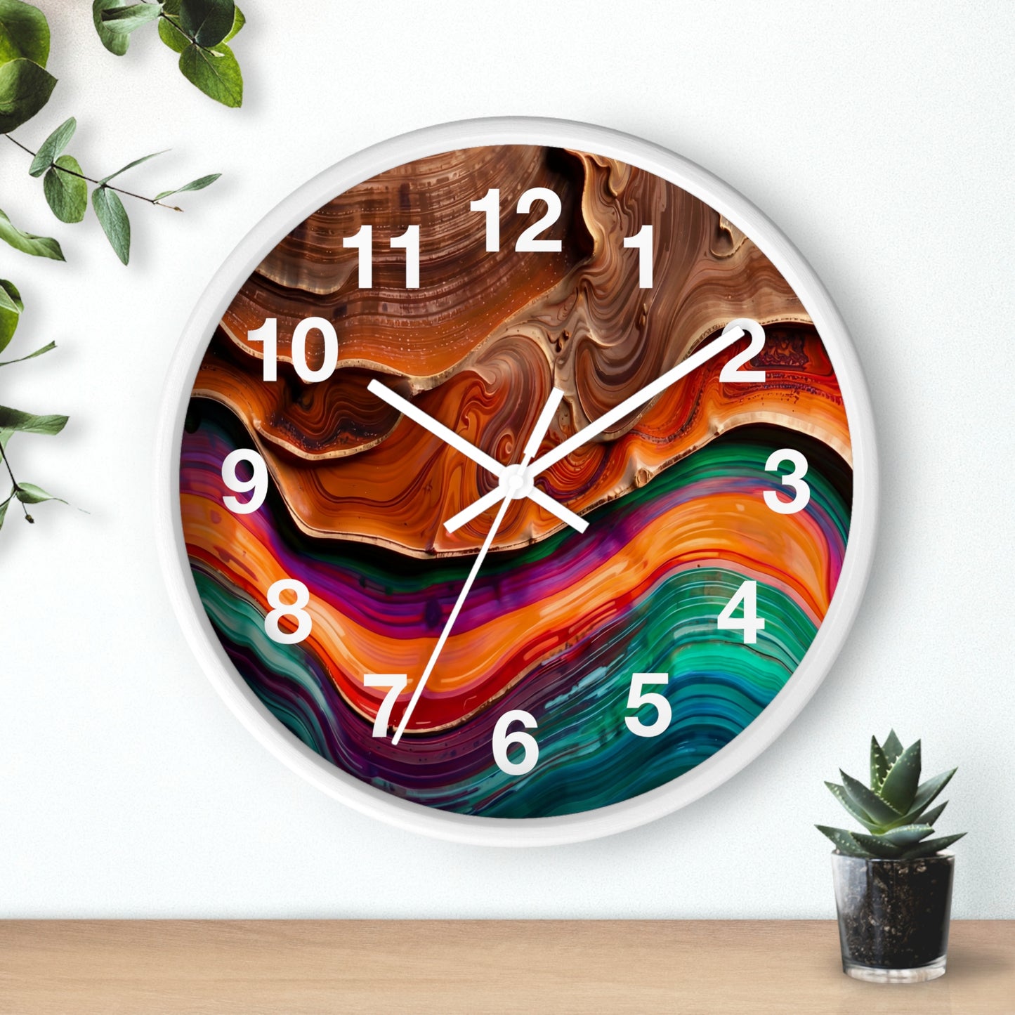 Abstract Swirl Art Wall Clock | Colorful Fluid Waves, Modern Home Decor Resin Art Style