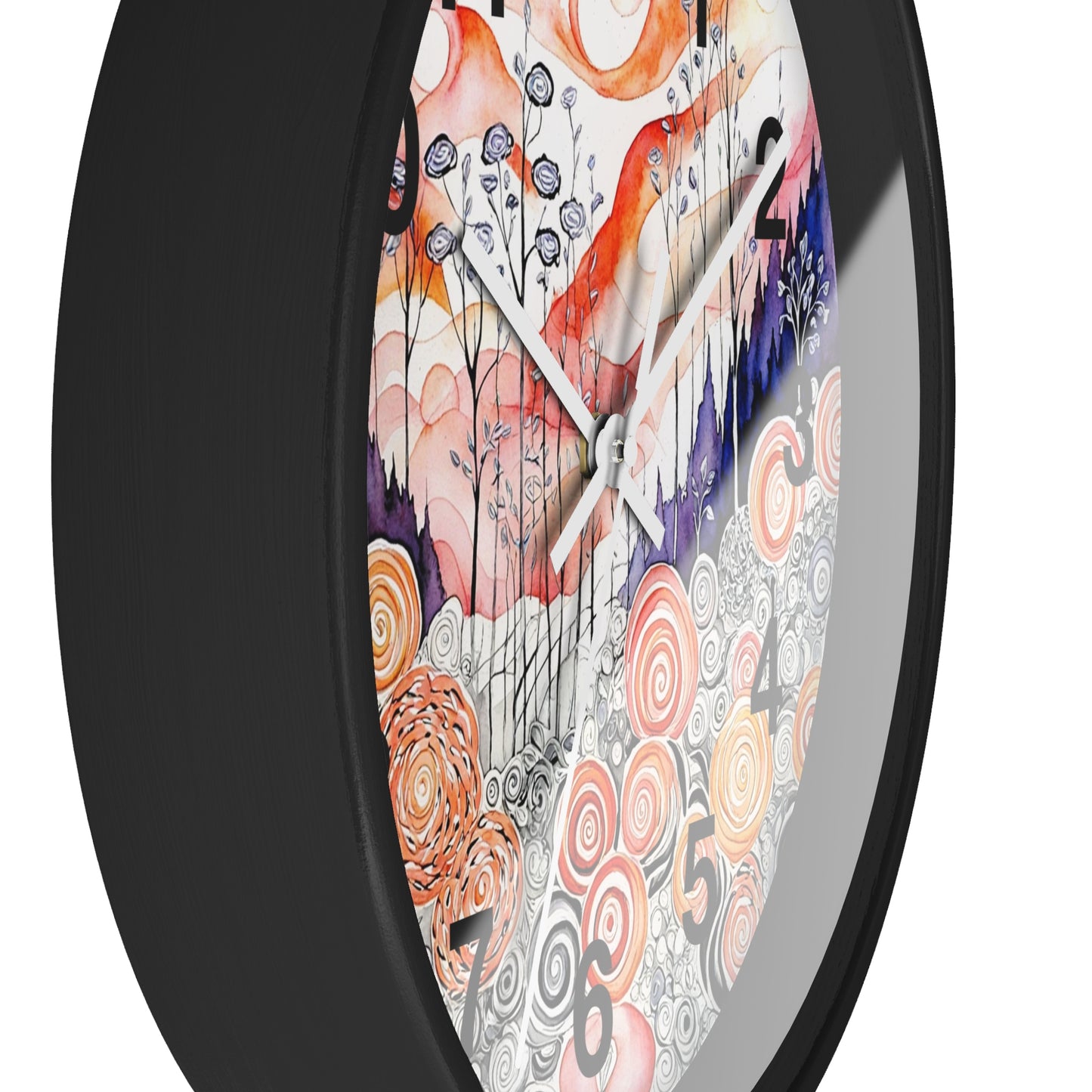 Whimsical Swirl Garden Wall Clock | Abstract Floral Landscape