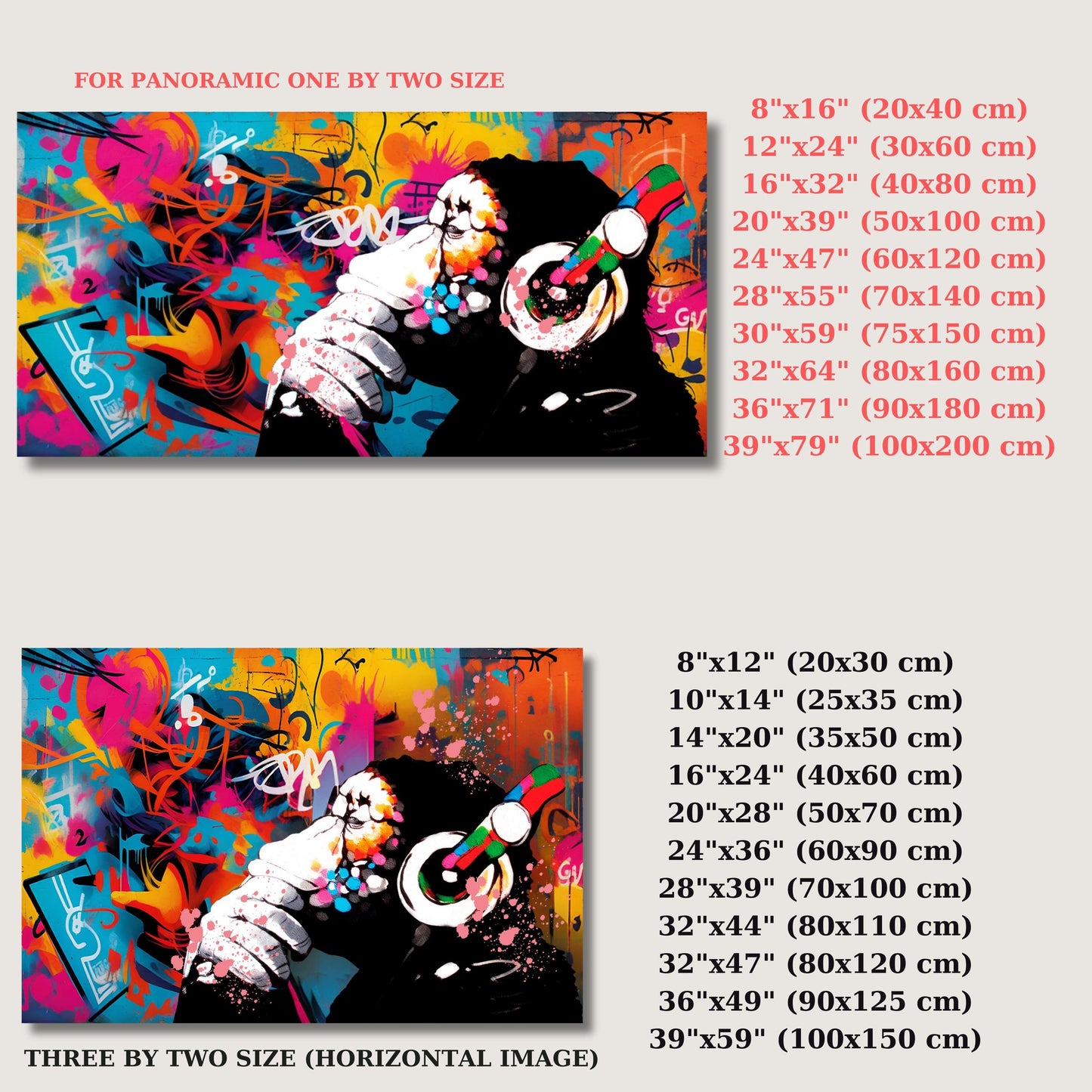 Banksy DJ Monkey Canvas Wall Art Banksy Thinking Monkey Music Thinker Graffiti Wall Art Extra Large Wall Art Gorilla Chimp Ready to Hang