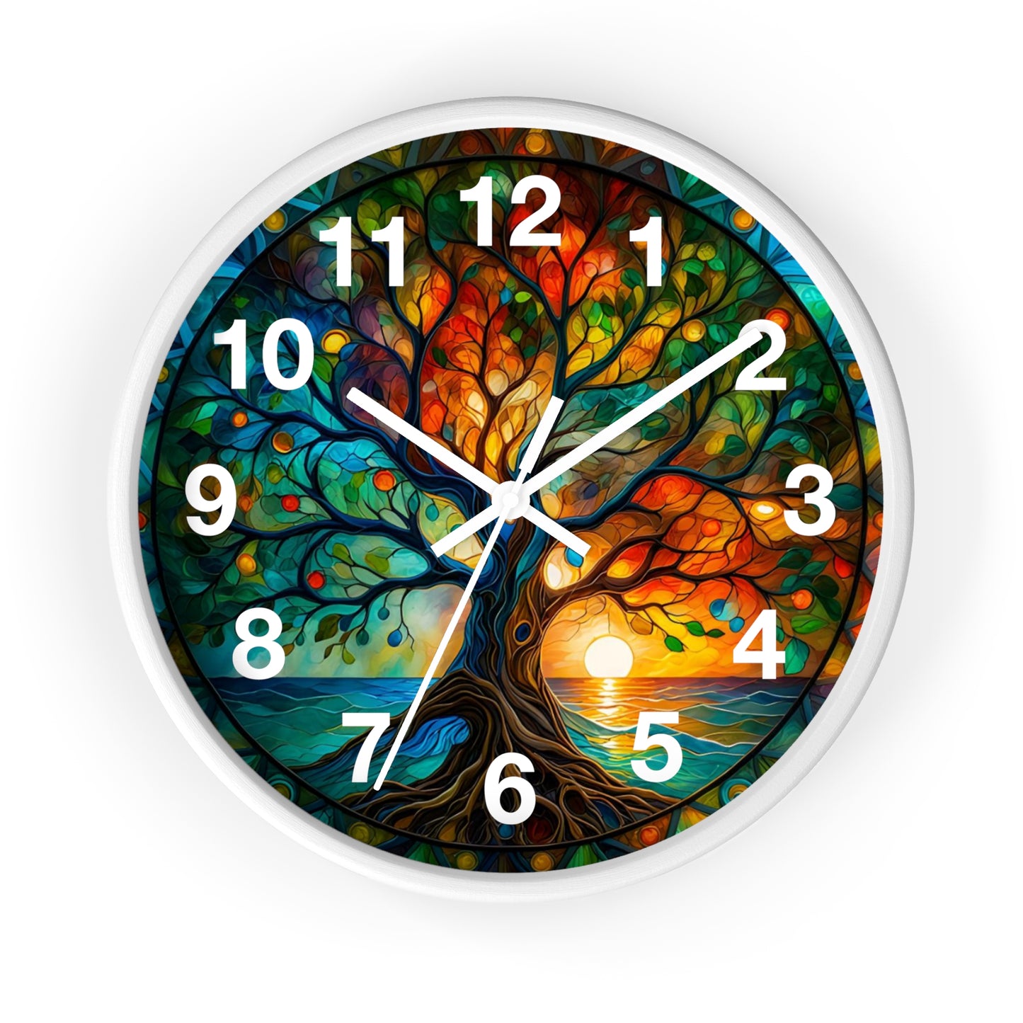 Stained Glass Tree of Life Wall Clock | Colorful Sunset Nature Decor