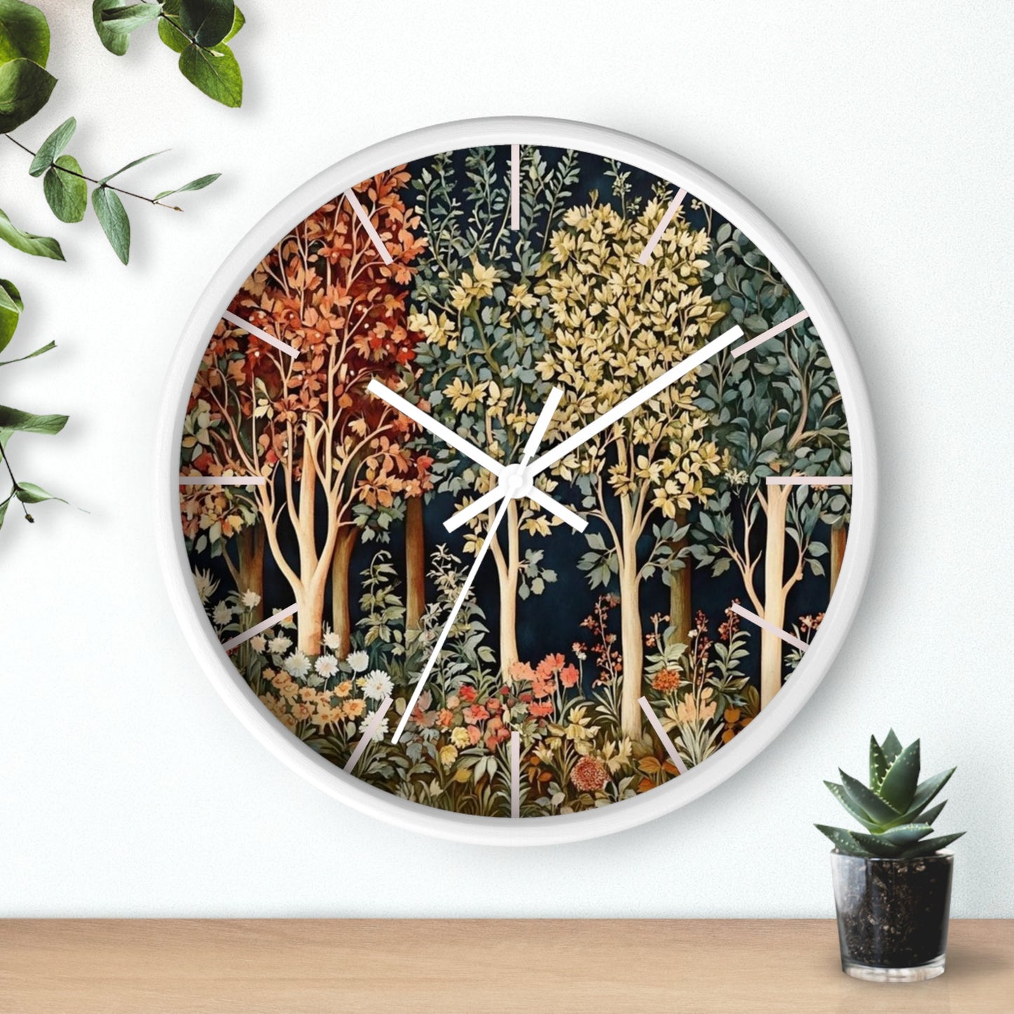 Autumn Woodland Trees Wall Clock | Forest Floral Timepiece