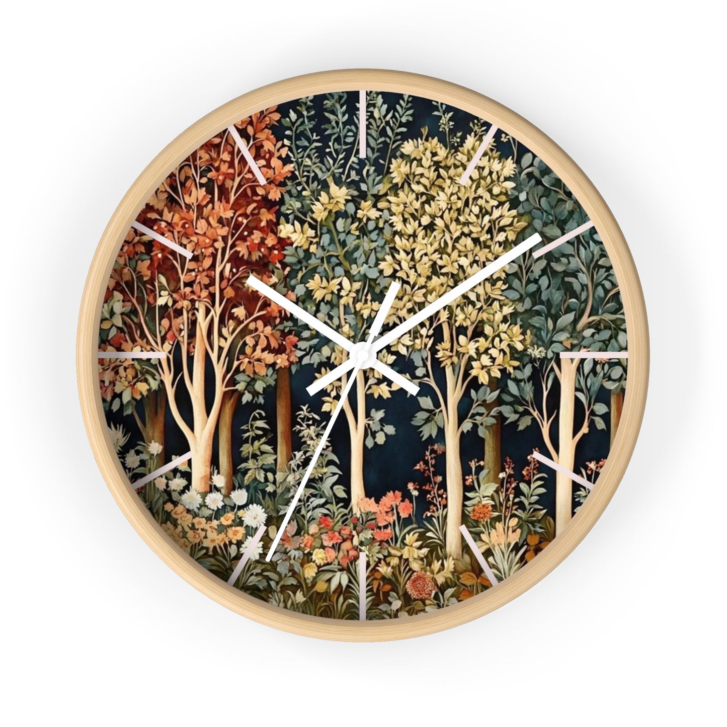 Autumn Woodland Trees Wall Clock | Forest Floral Timepiece