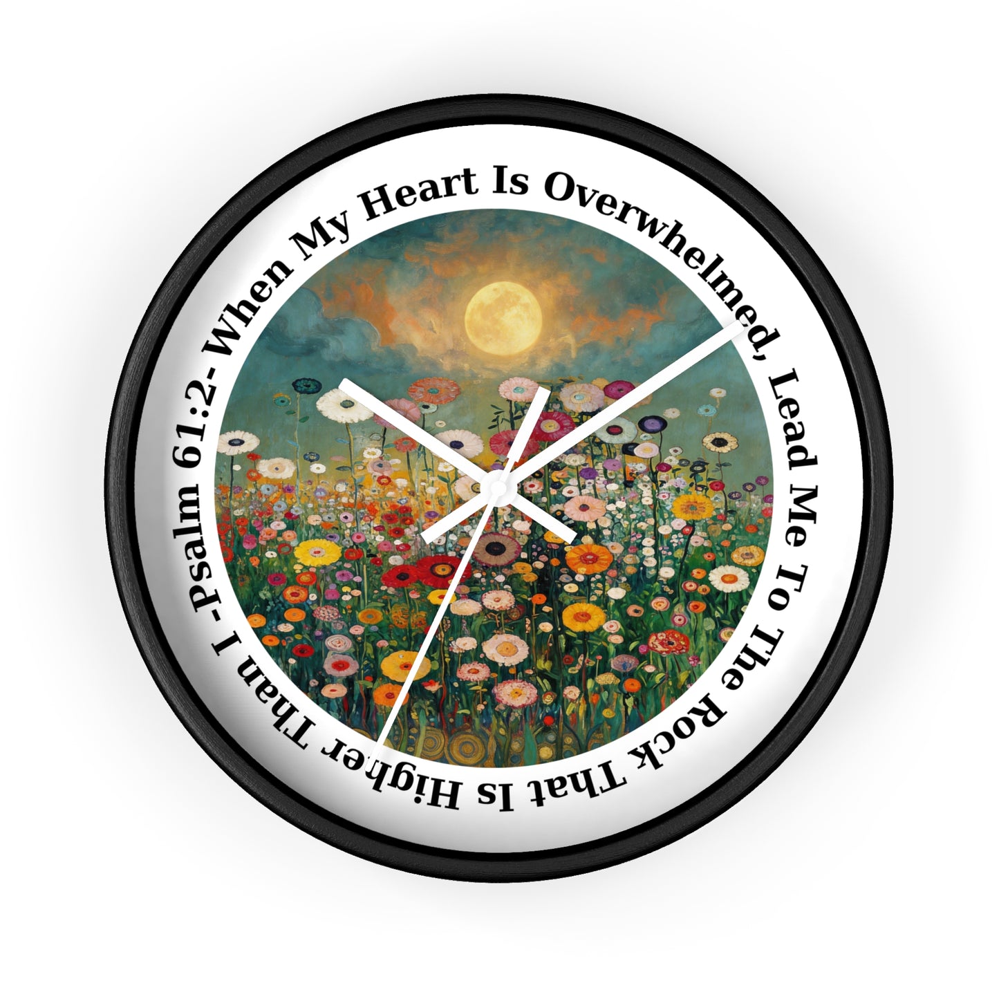 Moonlit Wildflower Field Wall Clock | Psalm 61:2 Scripture Clock