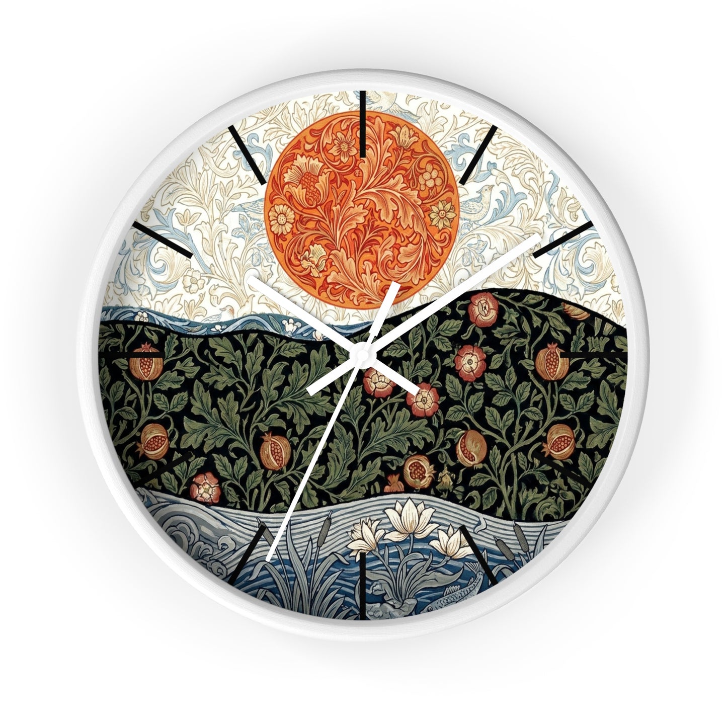 William Morris Style Floral Sun Wall Clock | Botanical Art Clock
