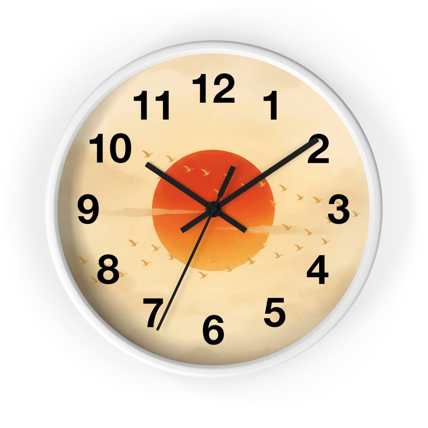 Sunset Sun with Flying Birds Wall Clock | Minimal Retro Sunrise Design