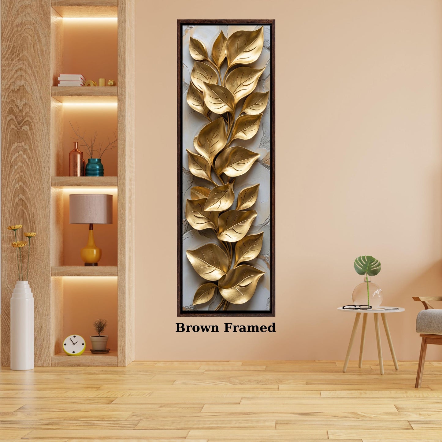 Gold Long Narrow Canvas Wall Art Vertical Nature Print Tall Modern sun Tree or Mountain Wall Decor for Hallway,Entryway Small Space Styling