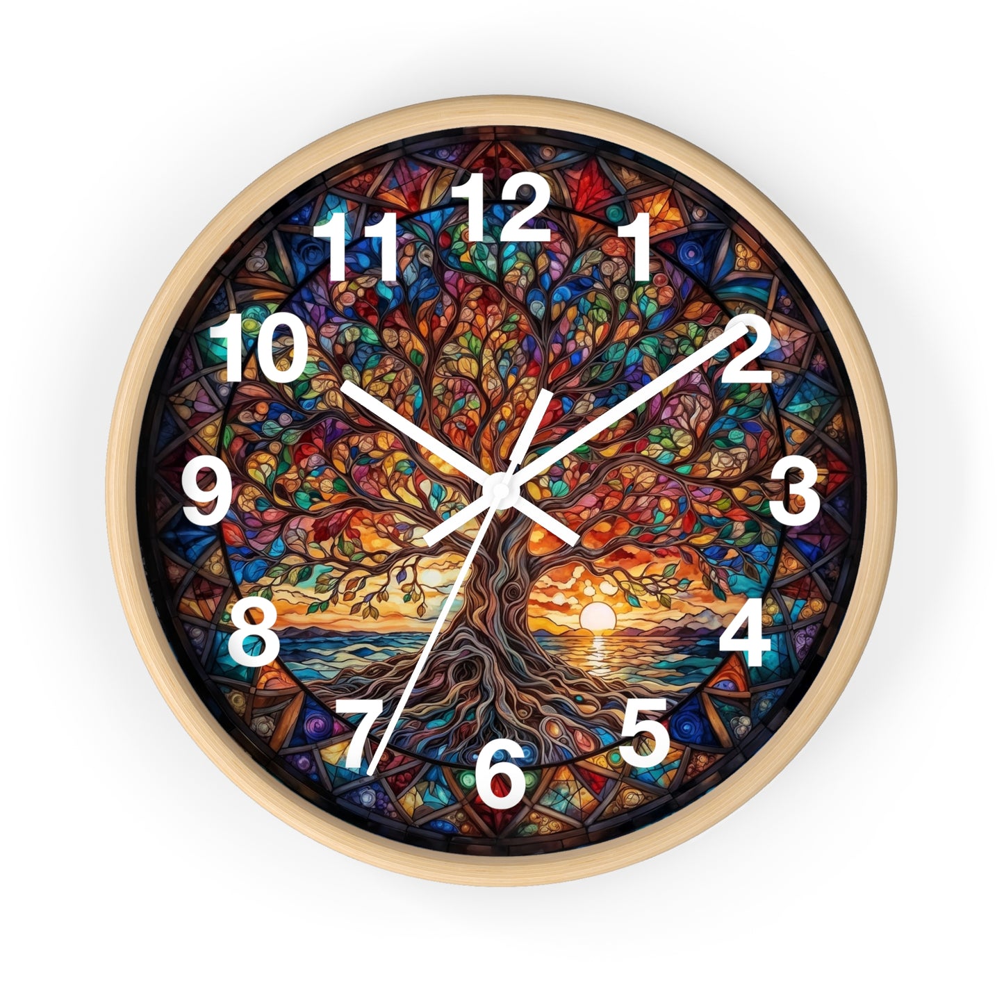 Stained Glass Tree of Life Wall Clock | Colorful Sunset Decor
