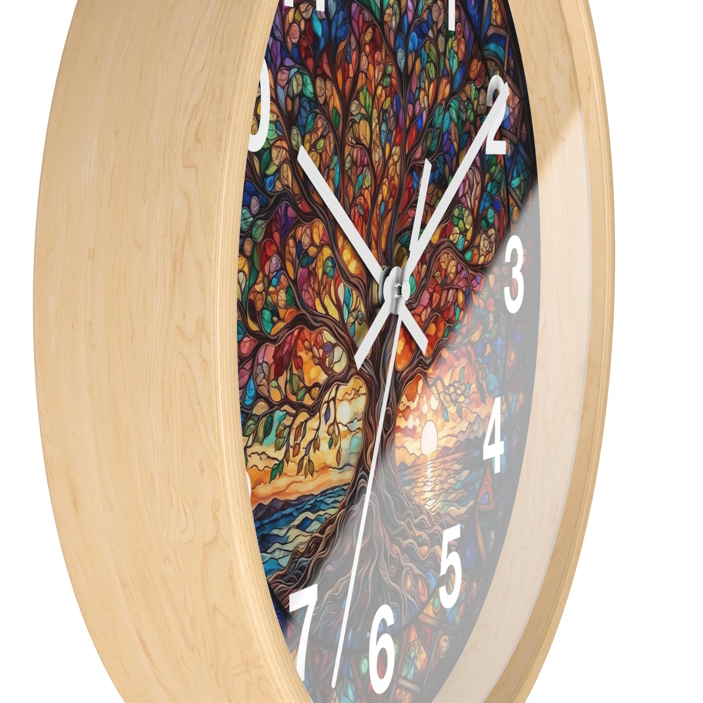 Stained Glass Tree of Life Wall Clock | Colorful Sunset Decor