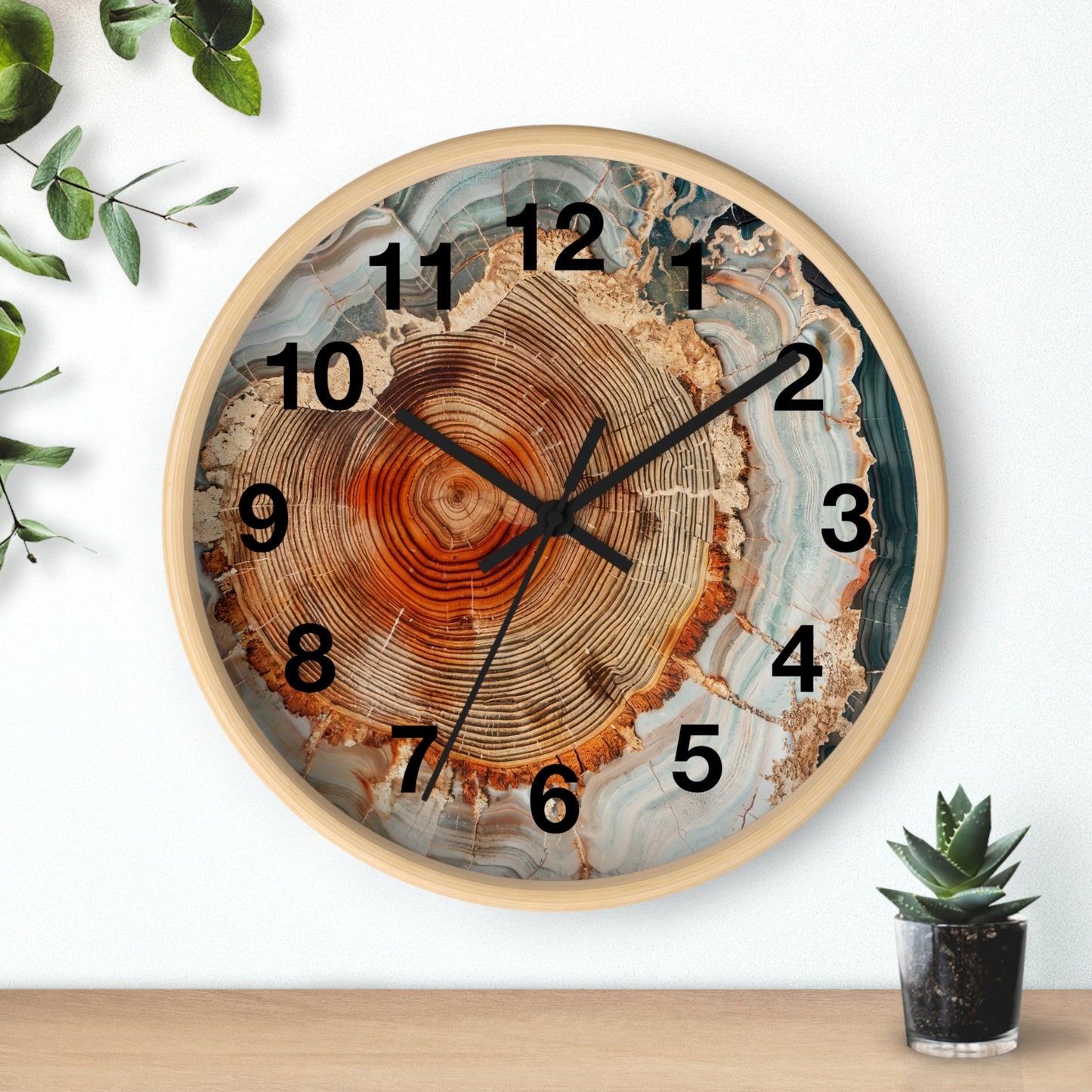 Agate Slice Tree Ring Wall Clock | Wood Grain Geode Home Decor