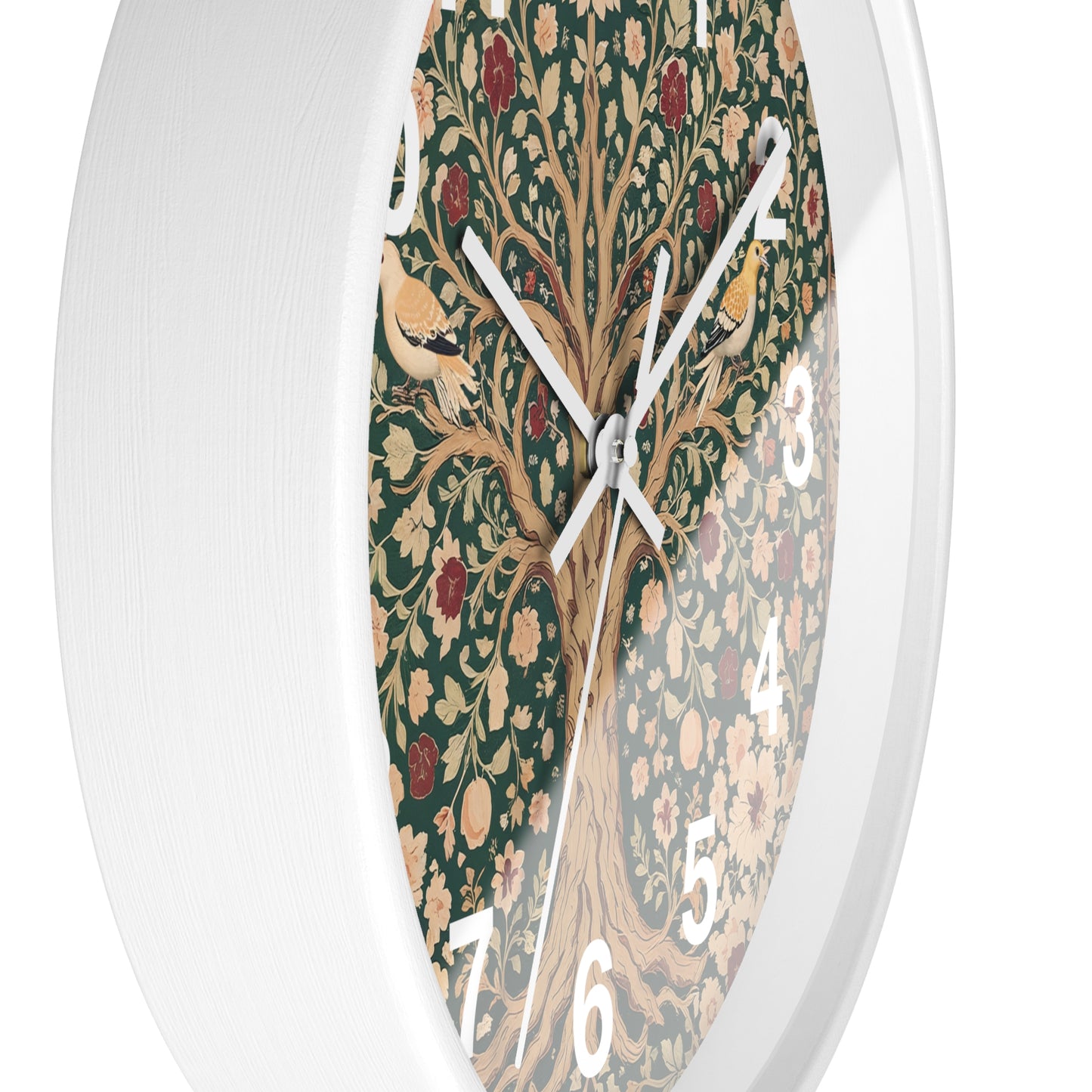 Floral Tree of Life Wall Clock | Vintage Botanical Design, Green & Red