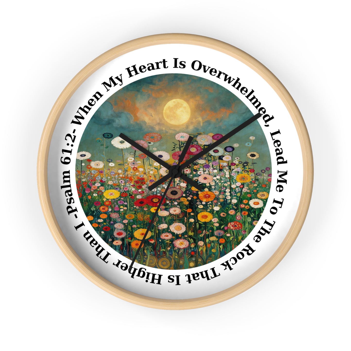 Moonlit Wildflower Field Wall Clock | Psalm 61:2 Scripture Clock
