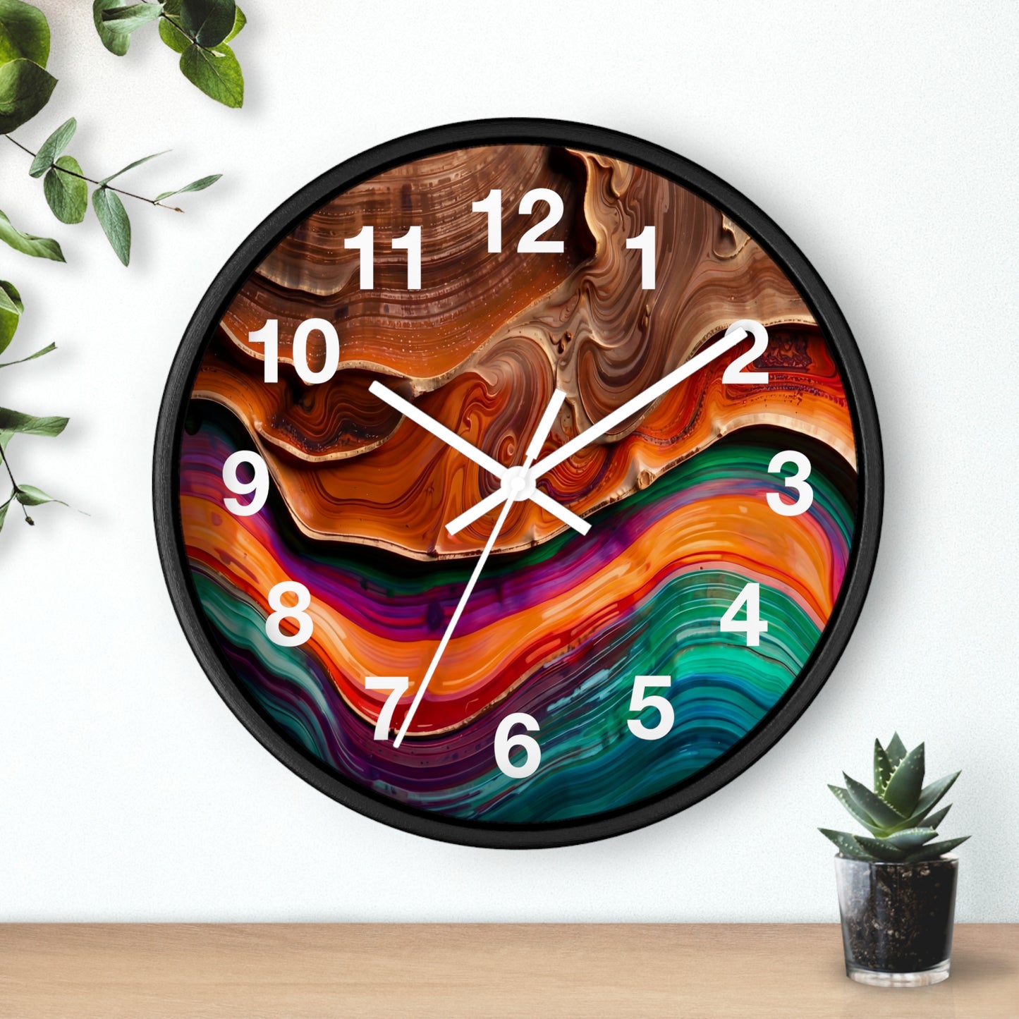 Abstract Swirl Art Wall Clock | Colorful Fluid Waves, Modern Home Decor Resin Art Style