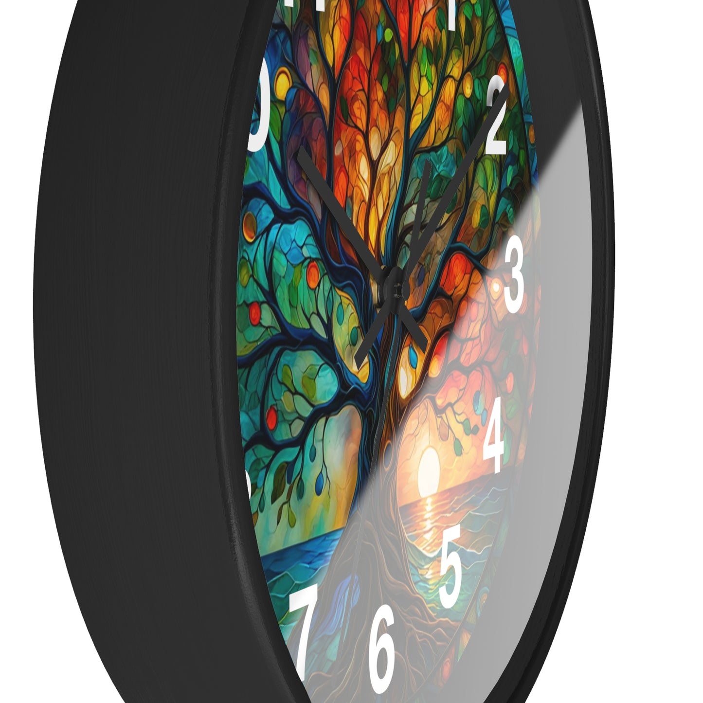 Stained Glass Tree of Life Wall Clock | Colorful Sunset Nature Decor