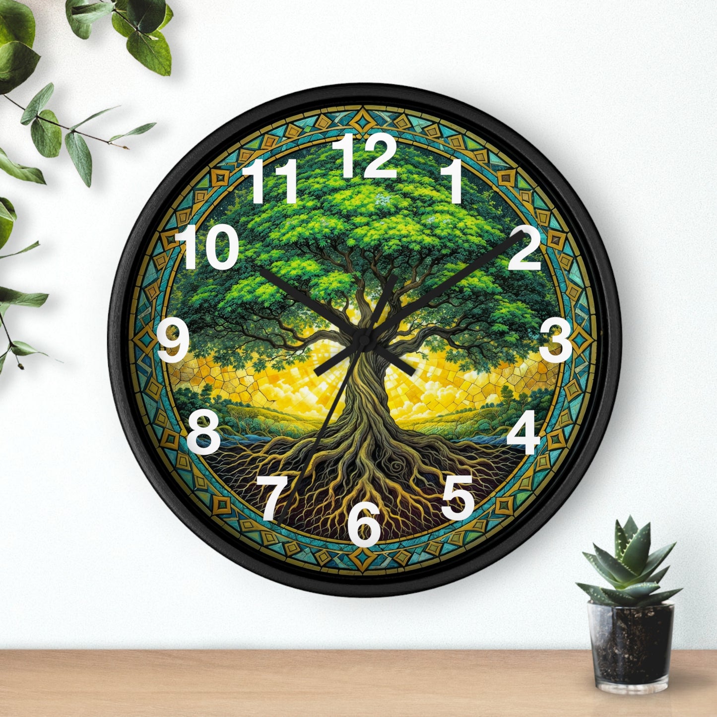 Stained Glass Tree of Life Wall Clock | Colorful Sunset Decor