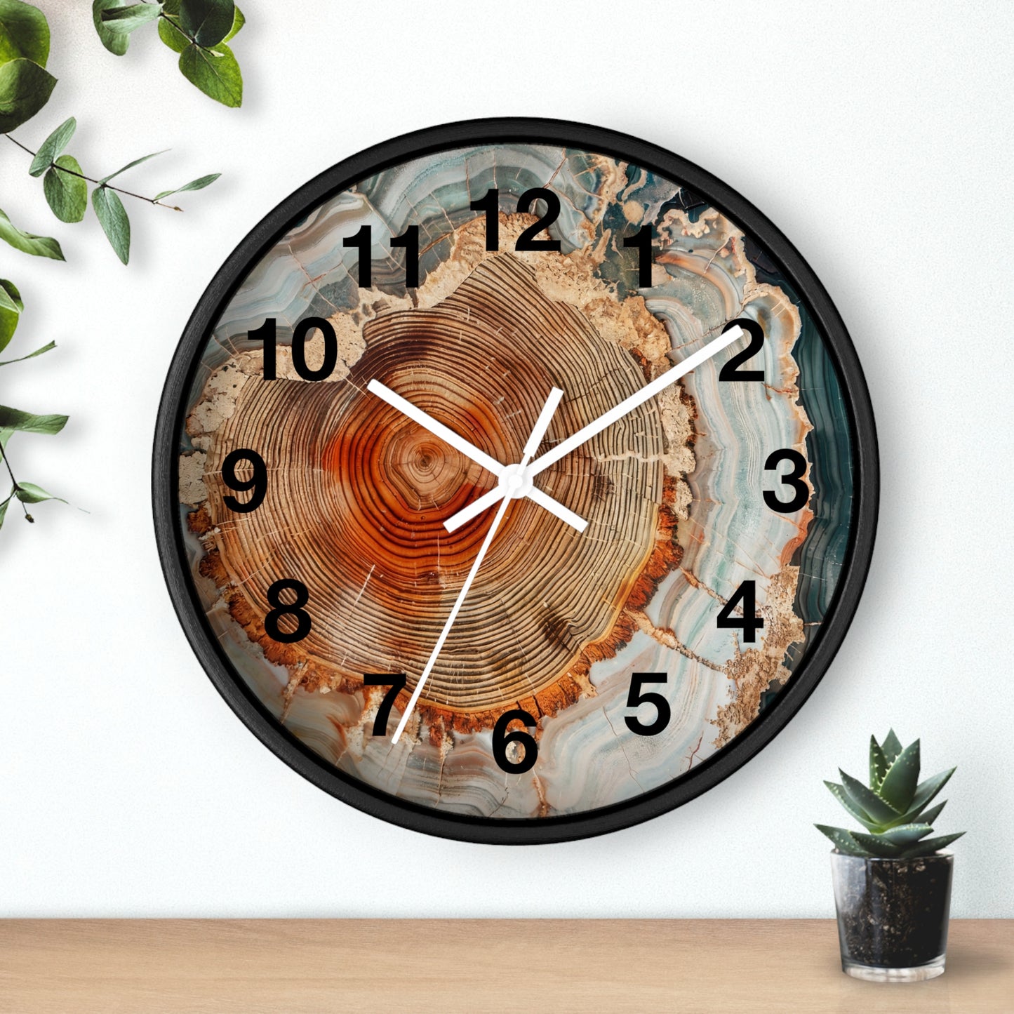 Agate Slice Tree Ring Wall Clock | Wood Grain Geode Home Decor