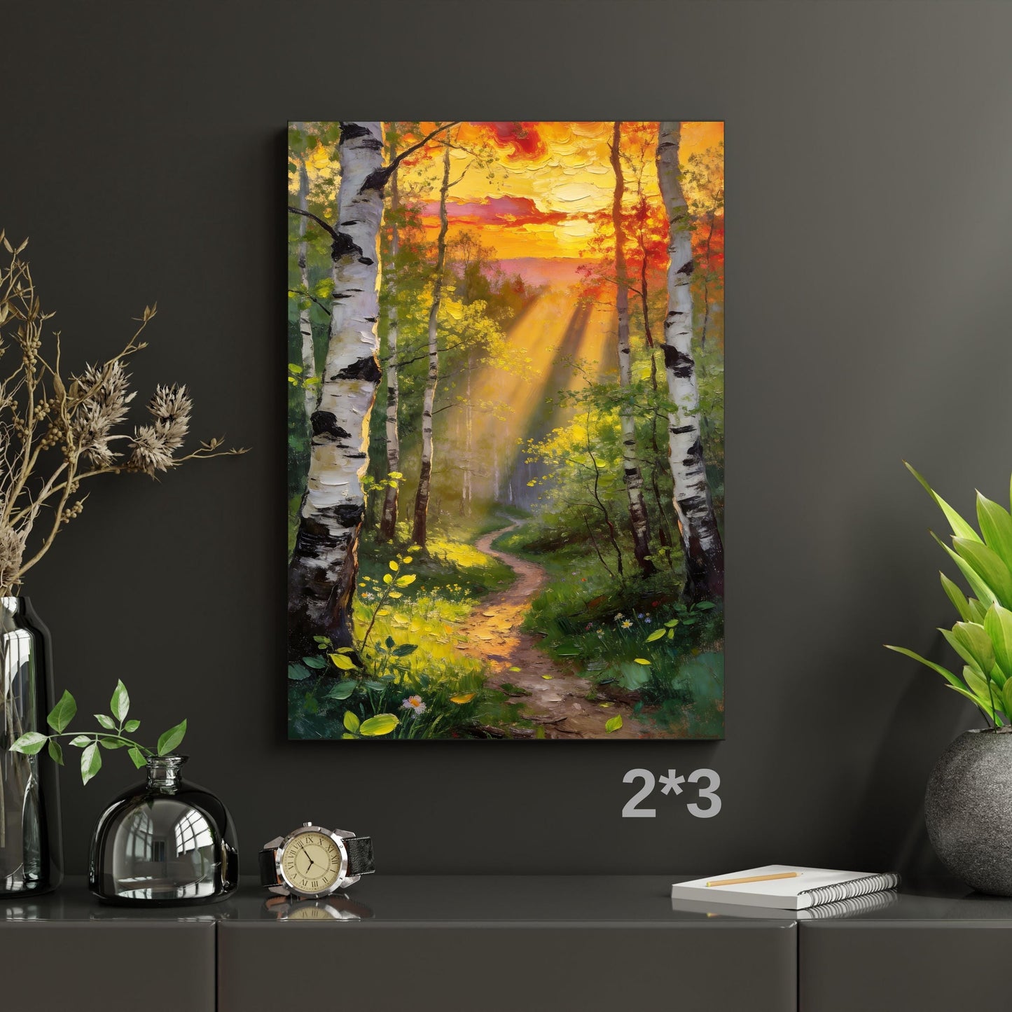 Sunset Forest Path Canvas Wall Art – Long Narrow Nature Print