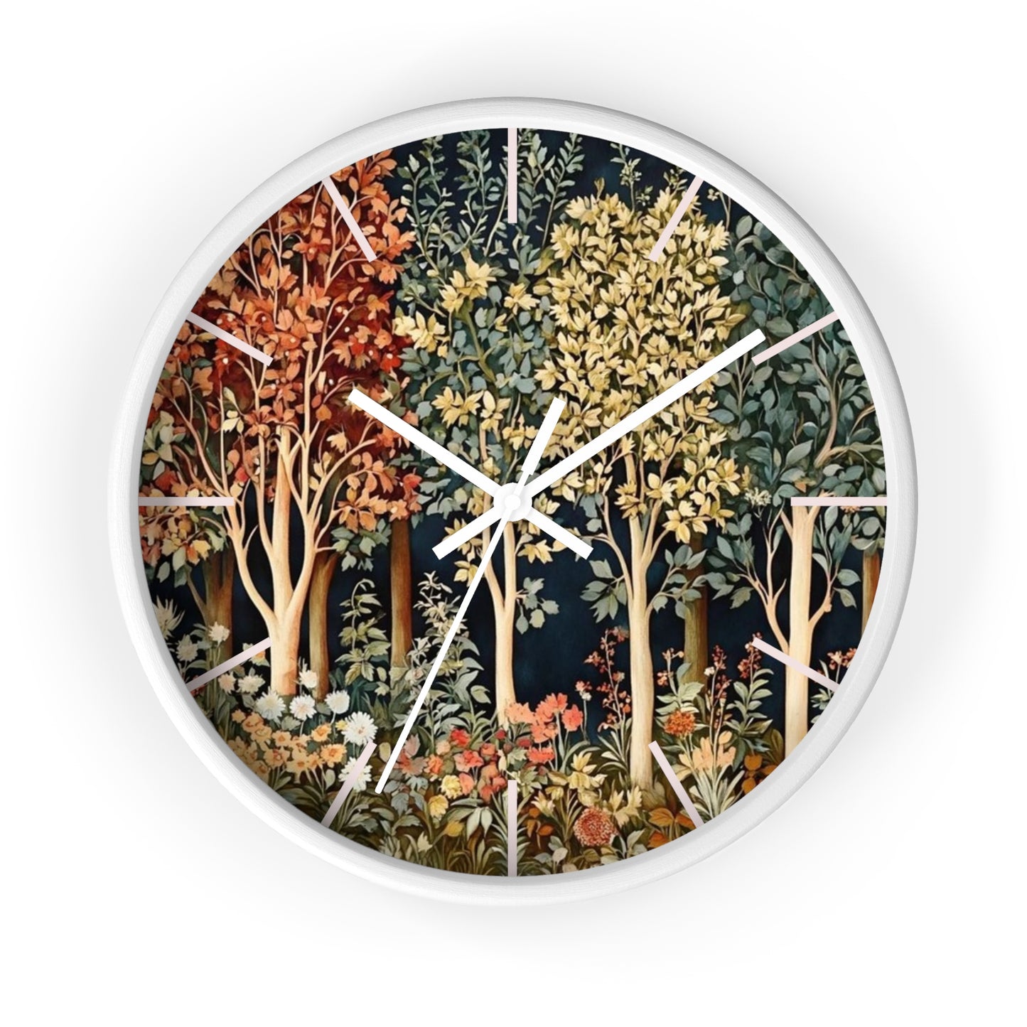 Autumn Woodland Trees Wall Clock | Forest Floral Timepiece