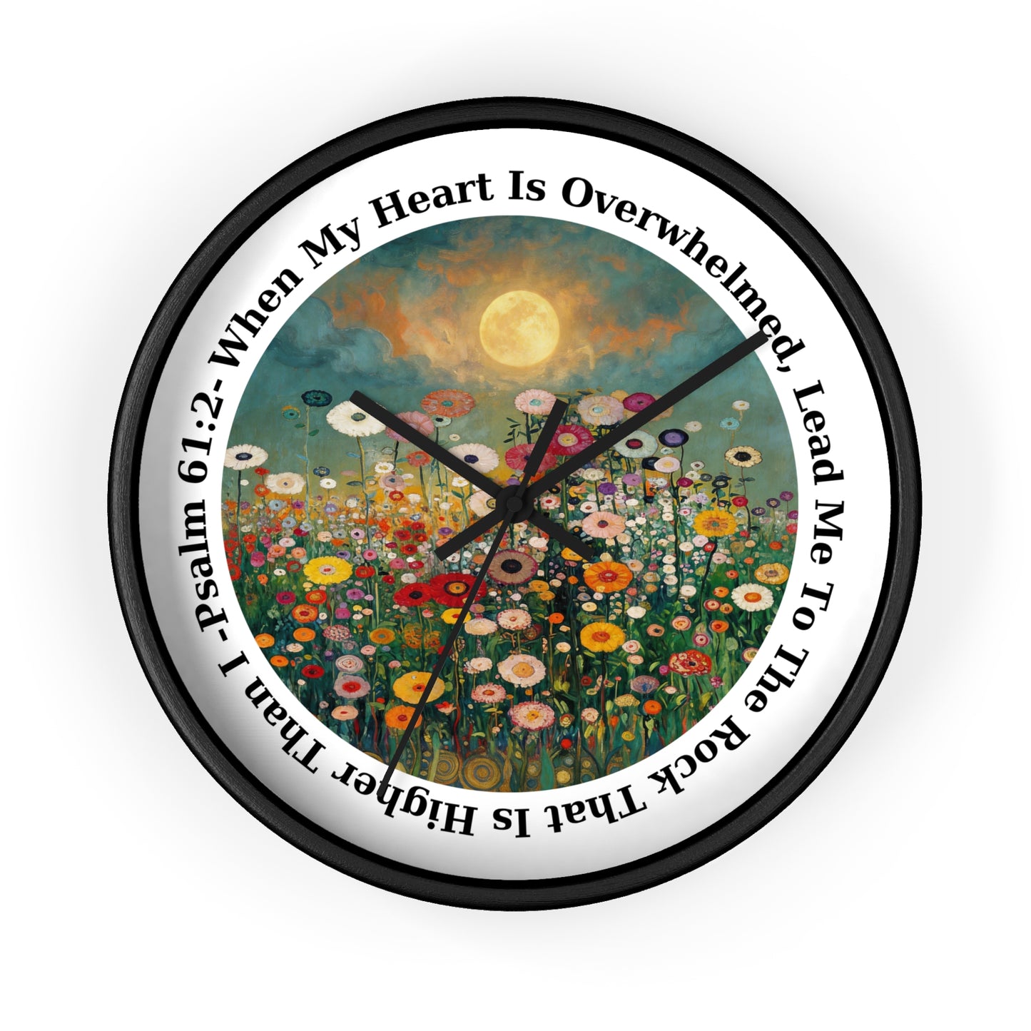 Moonlit Wildflower Field Wall Clock | Psalm 61:2 Scripture Clock