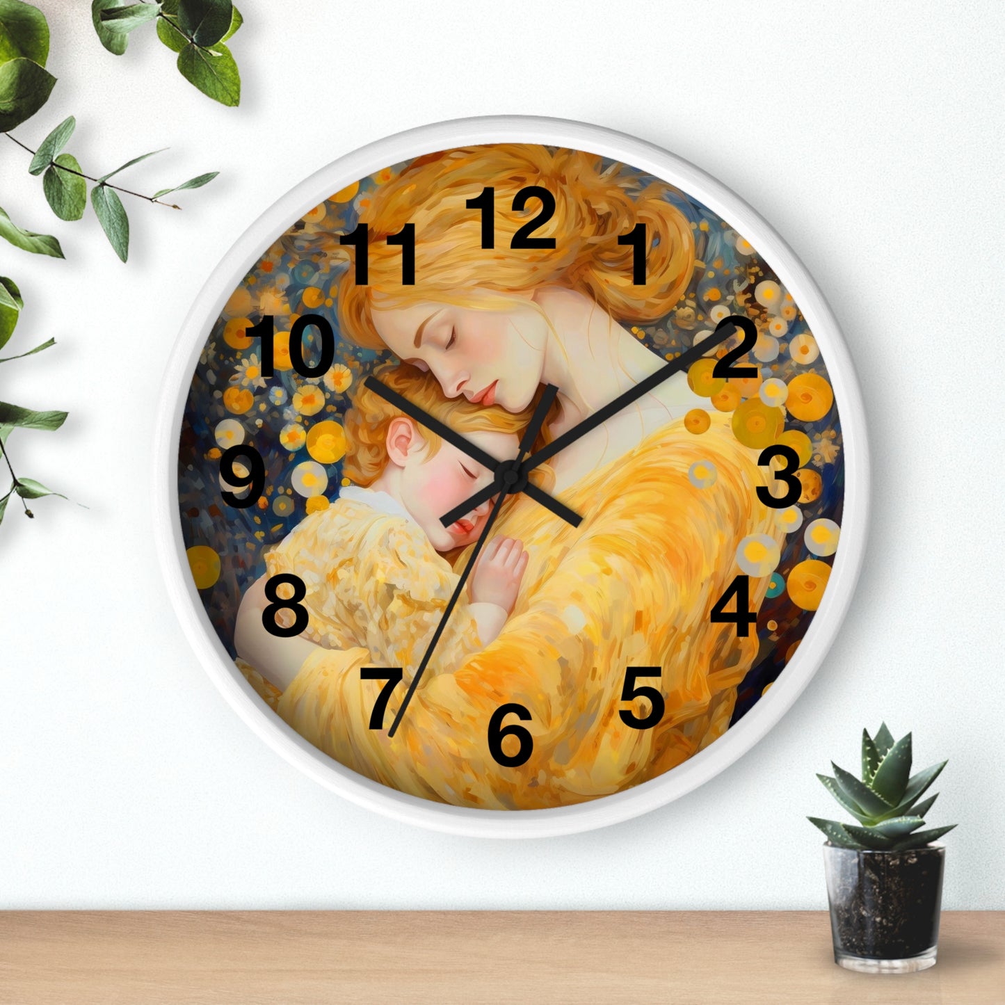Mother and Child Illustration Wall Clock | Golden Art Nursery Decor
