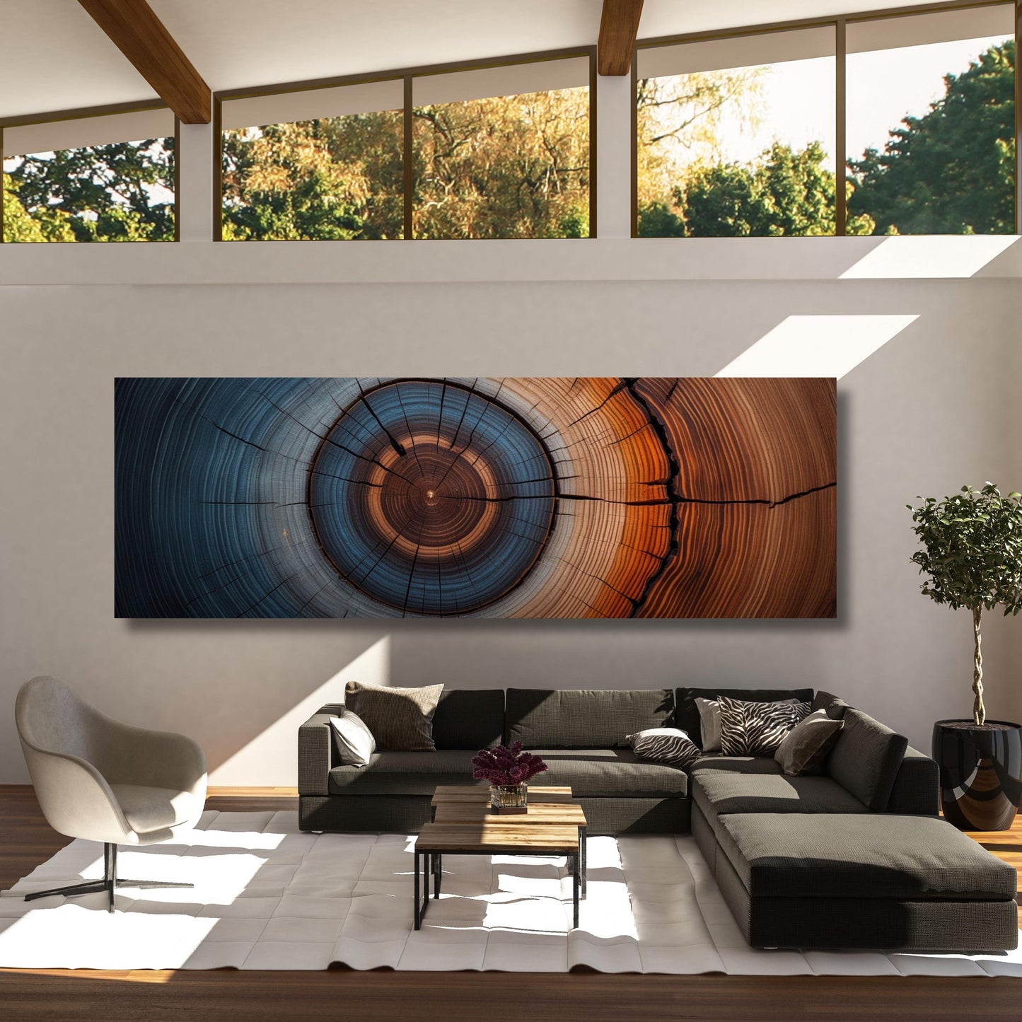 Panoramic Tree Rings Canvas Wall Art Elegant Natural Wall Art Great Design Solution for Echo Tree Ring Print of stump, Tree ring Canvas art