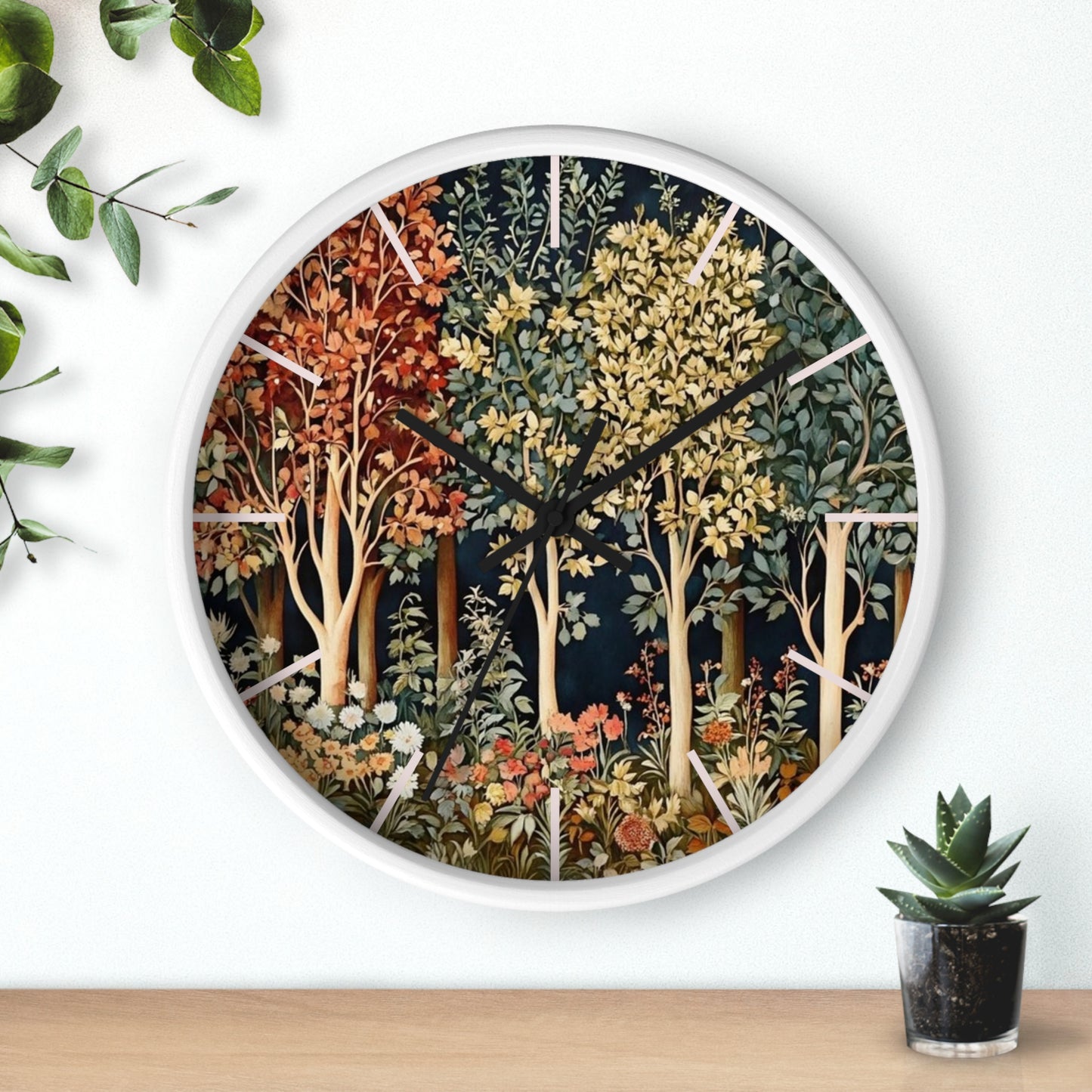 Autumn Woodland Trees Wall Clock | Forest Floral Timepiece