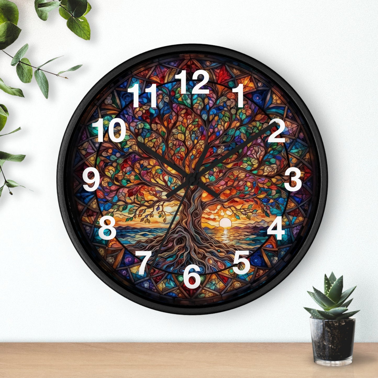 Stained Glass Tree of Life Wall Clock | Colorful Sunset Decor