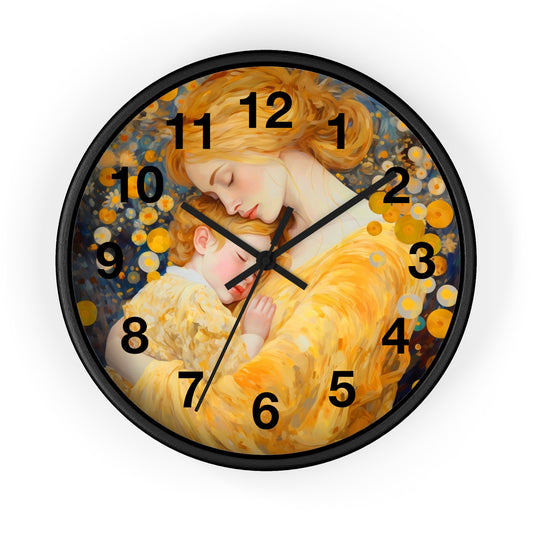 Mother and Child Illustration Wall Clock | Golden Art Nursery Decor