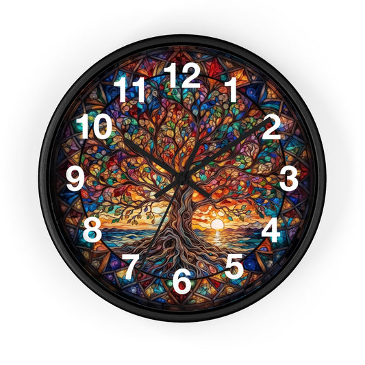 Stained Glass Tree of Life Wall Clock | Colorful Sunset Decor