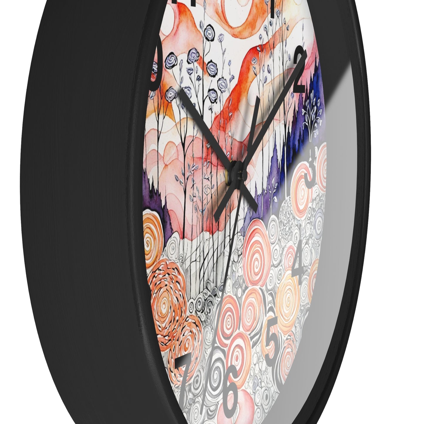 Whimsical Swirl Garden Wall Clock | Abstract Floral Landscape